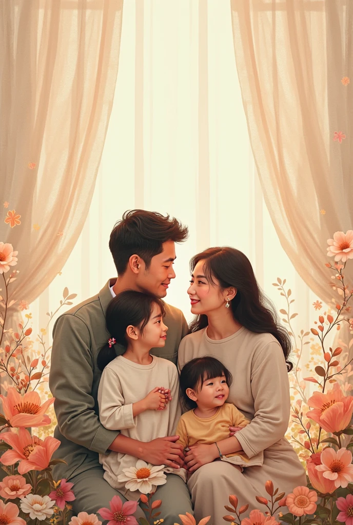 Family,beautiful detailed eyes,beautiful detailed lips,extremely detailed face,longeyelashes,realistic,photorealistic:1.37,raw,masterpiece:1.2,8k, vibrance,colorfull, abstract