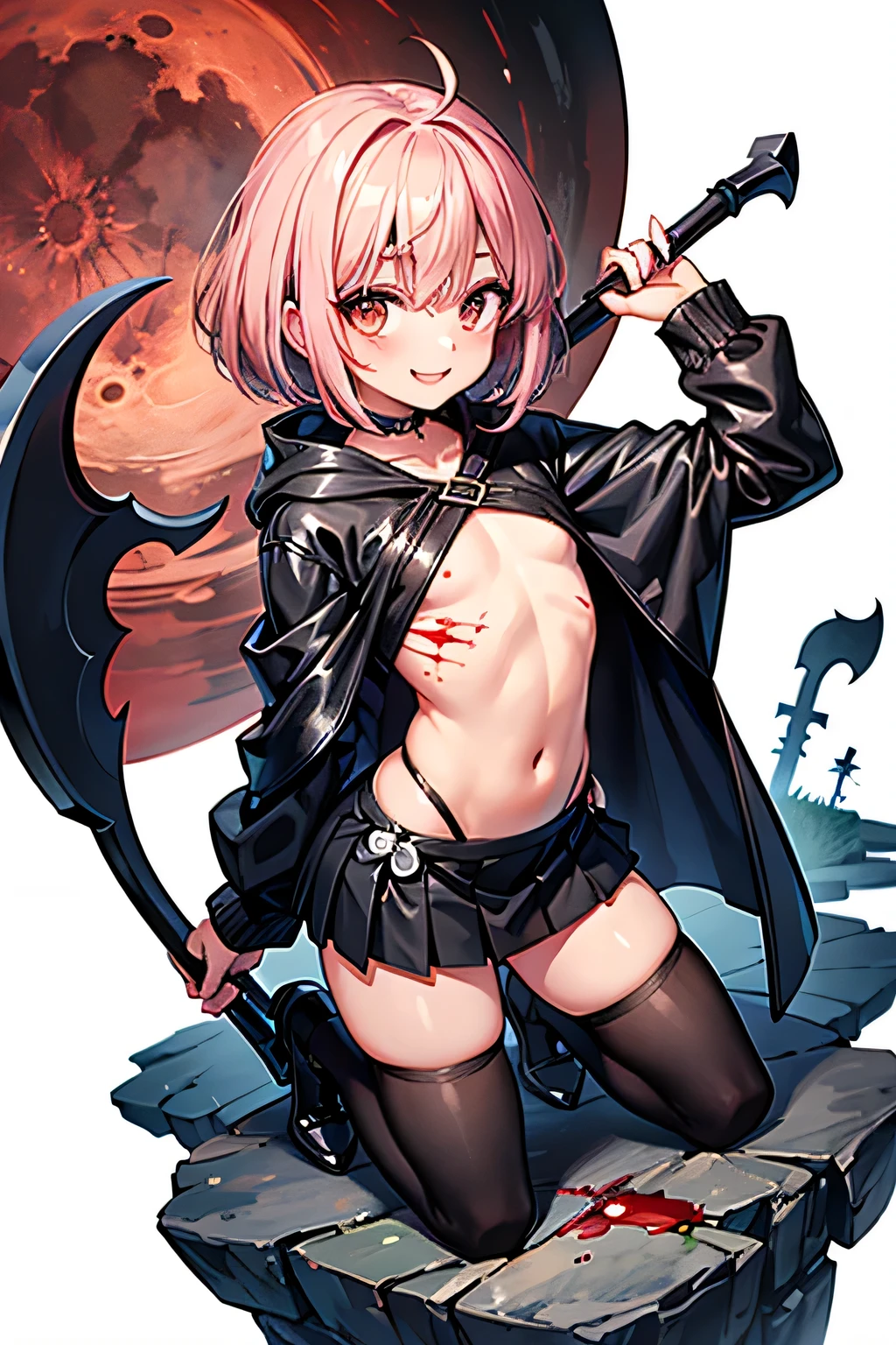 1 girl, high quality, (short hair), pink hair, forehead, blue eyes, (medium breast), straps on thighs:1.3), simple background, (stocking), (cameltoe:1.2),(sweaty:1.1), (nipples:0.8), think thighs