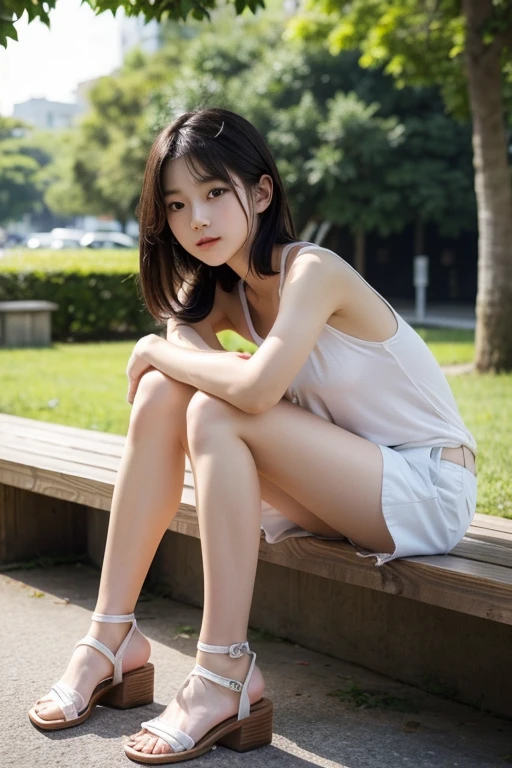 cute, pretty, chinese, girl, small chest, 15 years old, thin, thin face, long face, bare feet, full body, young, shy, embarassed, thin legs, long legs, teenager, asian, entire body, in bath, outside, nature, legs spread, clotheless