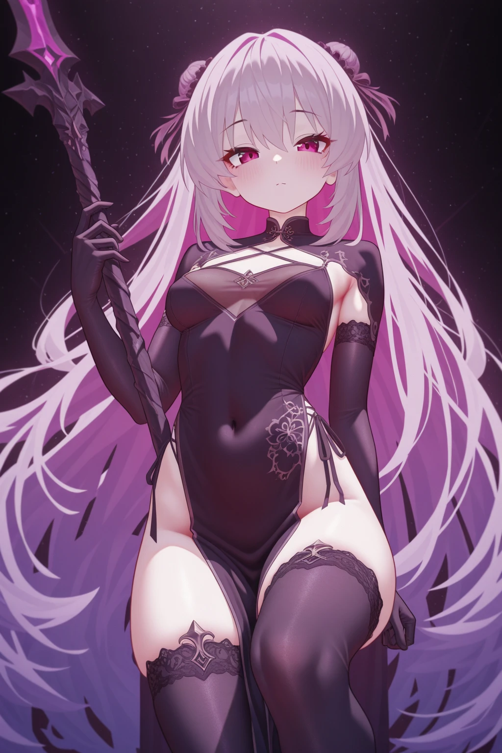 solo, thighhighs, fishnets, skull, 1girl, skeleton, purple theme, smile, fishnet thighhighs, hood, sitting, garter straps, purple background, long sleeves, grin, lying, monochrome, chair, on back, male focus, teeth, dress, glowing, looking at viewer, hoodie, sexy, porn