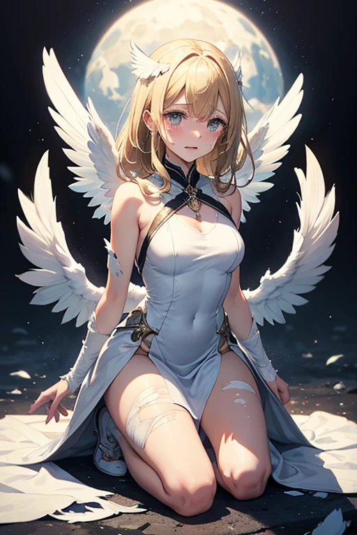 (8k, Highest quality, masterpiece:1.2),(Highest quality:1.0), (Ultra-high resolution:1.0), The image depicts a female angel floating above a city at night.。. The city lights shine golden、Create a dramatic atmosphere, Its delicate presence and black feathers contrast with the urban environment.。. Women seem protective and cautious., Glowing Skin, , rtrophto1,