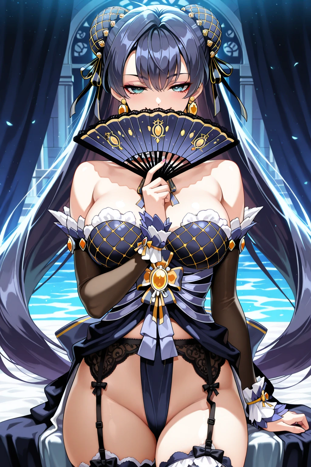 A very large woman poses sexy, Beautiful celestial mage, biomechanical oppai, ((beautiful fantasy empress)), of anime girls, beautiful attractive anime woman, Very detailed ArtGerm, Ayaka Genshin impact, anime goddess, black-haired mage, Zodiac Girl Knight Portrait, Japan goddess, The work of the sad goddess