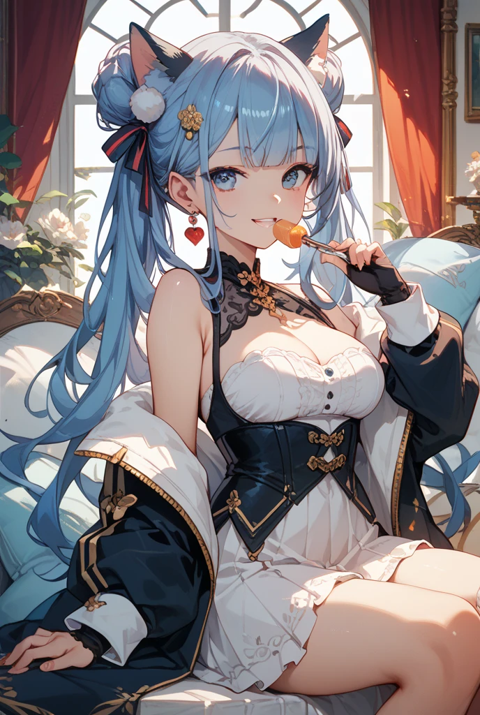 ((absurd, higher, Ultra HD)) 1 male, 1 female,Mature, 下中国Chess,Eyes look at the chessboard,Official Art, Chinese Masterpiece Women's Clothing,, light blonde , Dark blue glasses、best quality、high resolution,Go,Chess,Chess and cards,atmosphere,Looking up,Dressed in a fancy costume,Long hair,think,