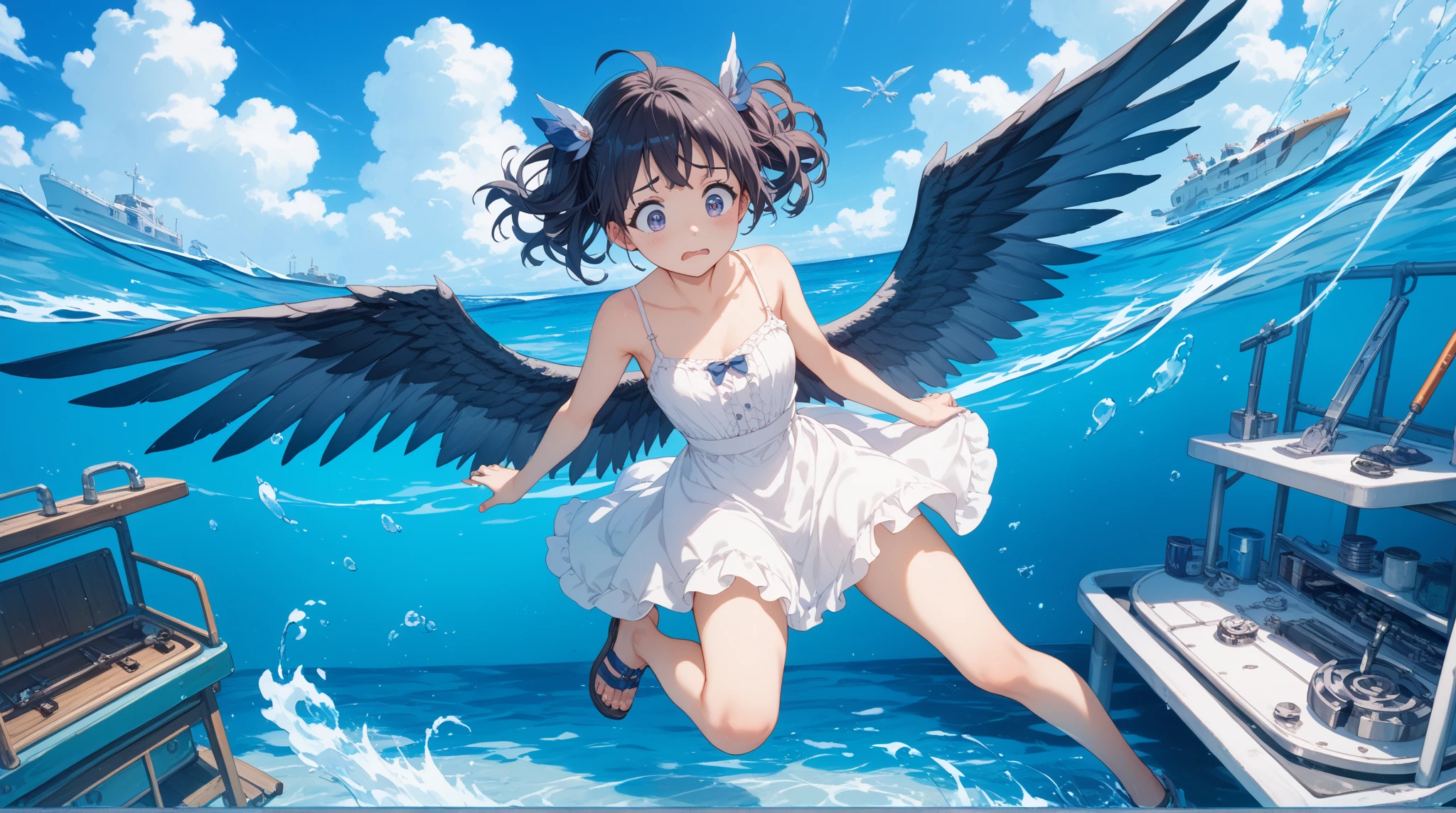 Front Angle, Cowboy Shot, masutepiece, Fine detail, 4K, 8K, 12K, Solo, One person, Beautiful girl, caucasian female, Touhou Project Seimei Marubun, different costume, 👙swim wears、bikinis、 , swimsuit, beach, Sunset