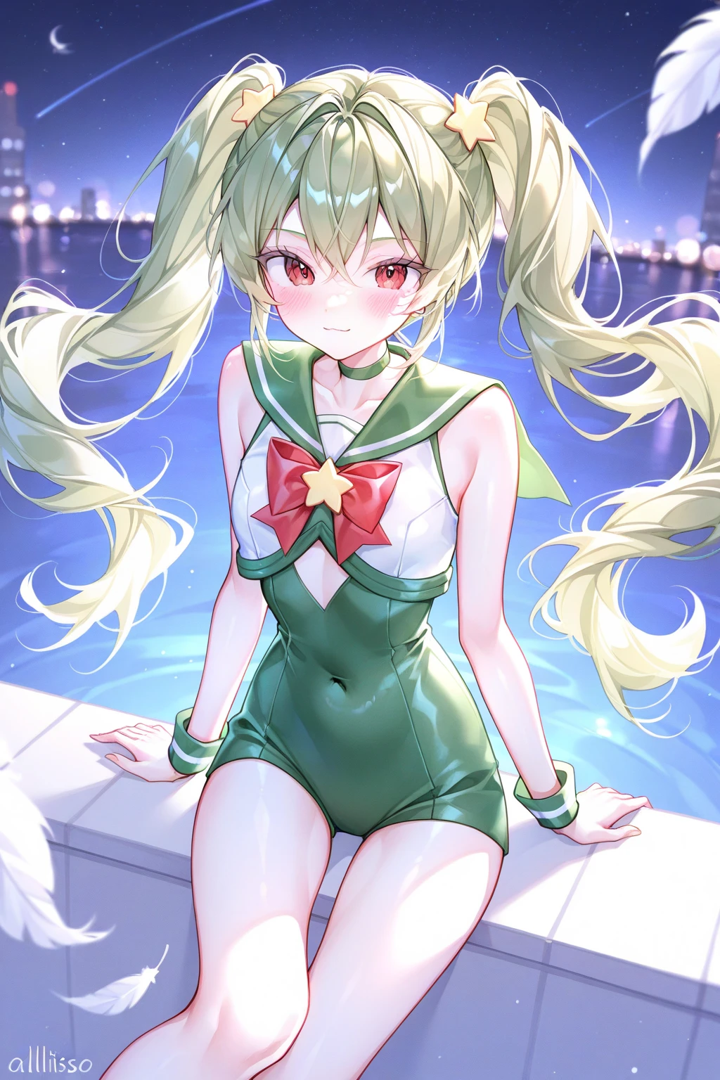  anime girl fantasy, sailor Jupiter, leotard side skirt, big boobs, front view, solo photo, hair, thick thighs, standing, thick legs, 