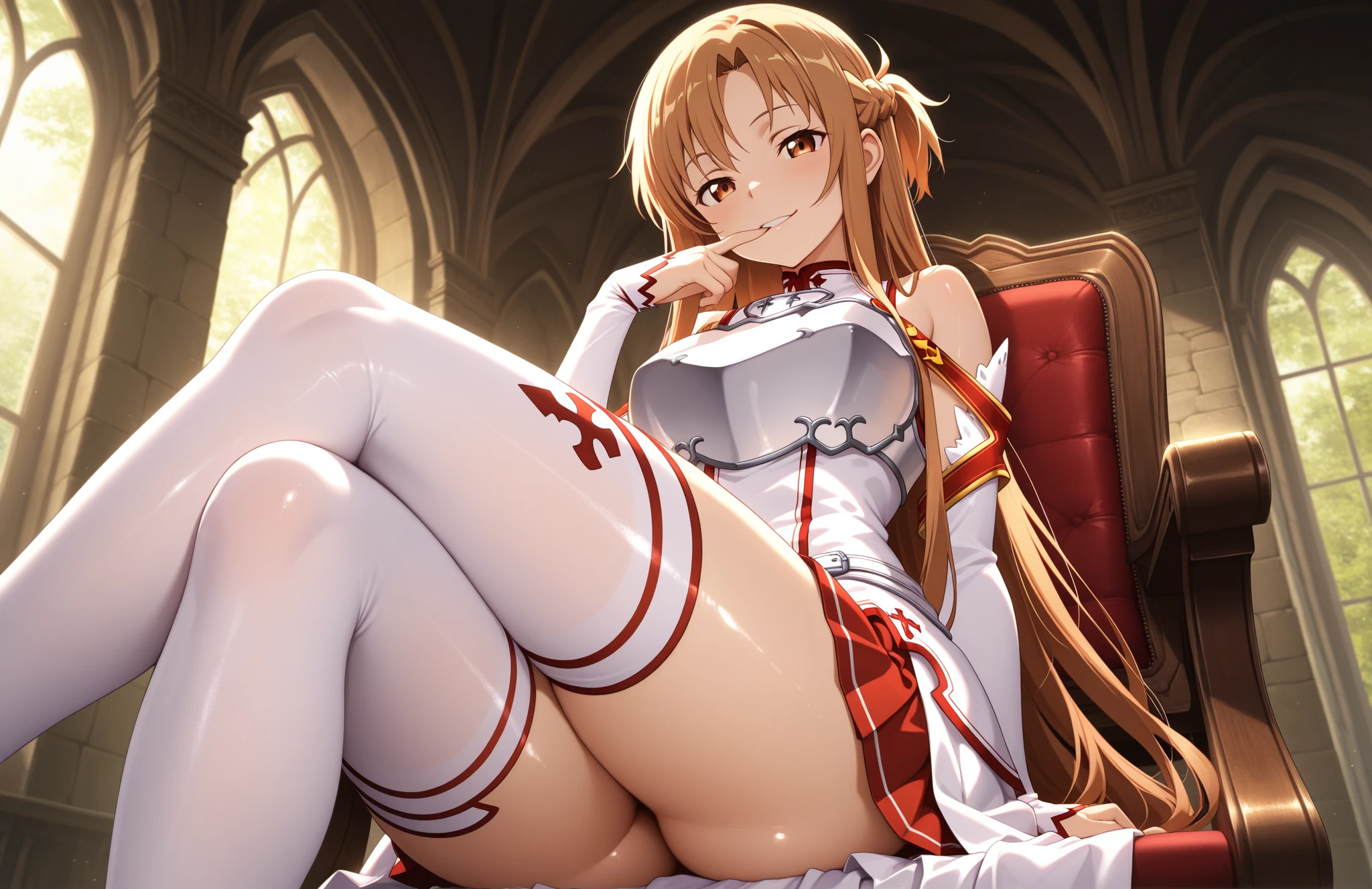 {{{masterpiece}}}, {{{best quality}}}, {{ultra-detailed}}, {illustration}, {{an extremely delicate and beautiful}}, 8k, NSFW, Yuuki Asuna(sao), aaasuna, long hair, brown hair, braid, brown eyes, bare shoulders, armor, breastplate, white sleeves, detached sleeves, red skirt, pleated skirt, white thighhighs, thighs, zettai ryouiki, BREAK, NSFW, Cute girl having orgy with lots of guys, sex with multiple men,1 woman, 3 men,{{multiple boys}}, {{{sex, , group sex}}},{{gangbang}}, rape, orgy, gangbang, sex with men, {{straddling on the man, woman on top, cowgirl position, sex from behind, full nelson, vaginal penis}}, vaginal penis, sit astride, folded,{{open vagina, spread pussy, pussy, clitoris, urethra, uterus, smooth pussy}}, taking off clothes, open clothes, Open shirt, open jacket, breasts, nipples, lift up skirt, blush, sitting on lap, on the sofa,{{fellatio}}, swallow, open mouth, on sofa, M-shaped spread legs, open the thighs, uncensored, hetero, Handsome young man, muscular man,{multiple boys}, big penis,{{{double penetration}}}, testicles, multiple penises, double penetration, spitroast, male body, man's lower body, profile