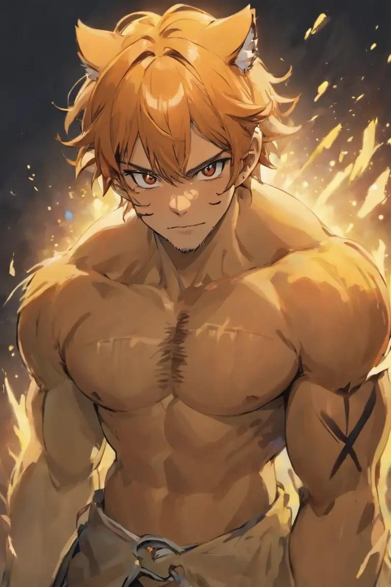 ​masterpiece, Top quality, 16k uhd, Stand, 1 male fire genasi with orange skin, Fire Wizard, no top, Free upper body, Six-pack muscles, muscular physique, elegant black trousers, fiery burning flame hair, Fire Mage, a swirling fireball hovers above his left hand, Magical setting, Confident Pose, devilish smile. highly detailed facial and skin texture, detailled eyes, square eyebrows, Amber eyes with sparks, fine facial features, chiseled jawline, Shiny orange skin with smoky undertones