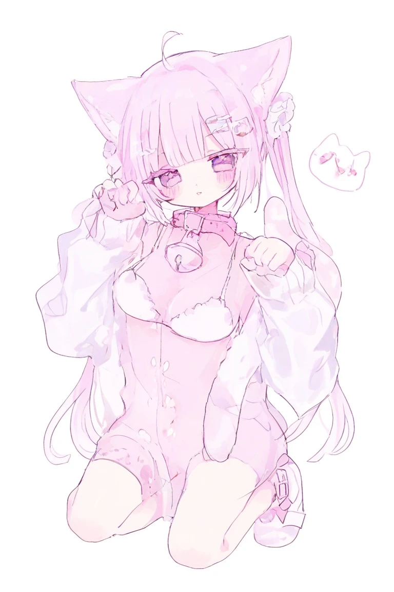 IMVU, pink hair, pink heart eyes, white round glasses, pale skin, white and pink cow ears, white horns with pink bows, fuzzy white jacket with pink spots, pink cowbell choker, kawaii, soft, high quality, masterpiece, 8k