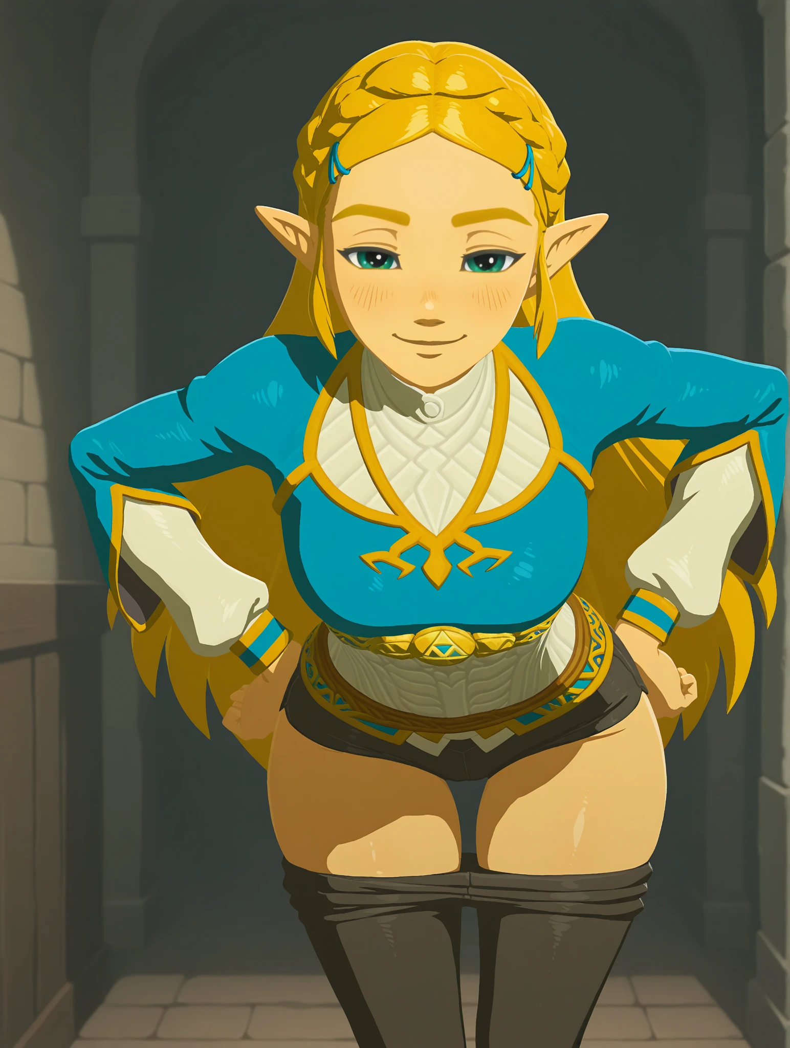 Princess zelda bent over in a pullup