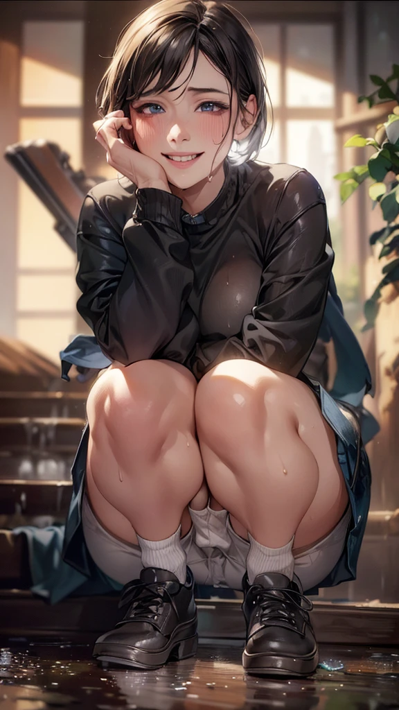 cute美少女、(naked)From below、cute、(Frustrated, blushing and crying orgasm:1.4)、clitoris、anus、Black Hair、Lots of pubic hair、squat