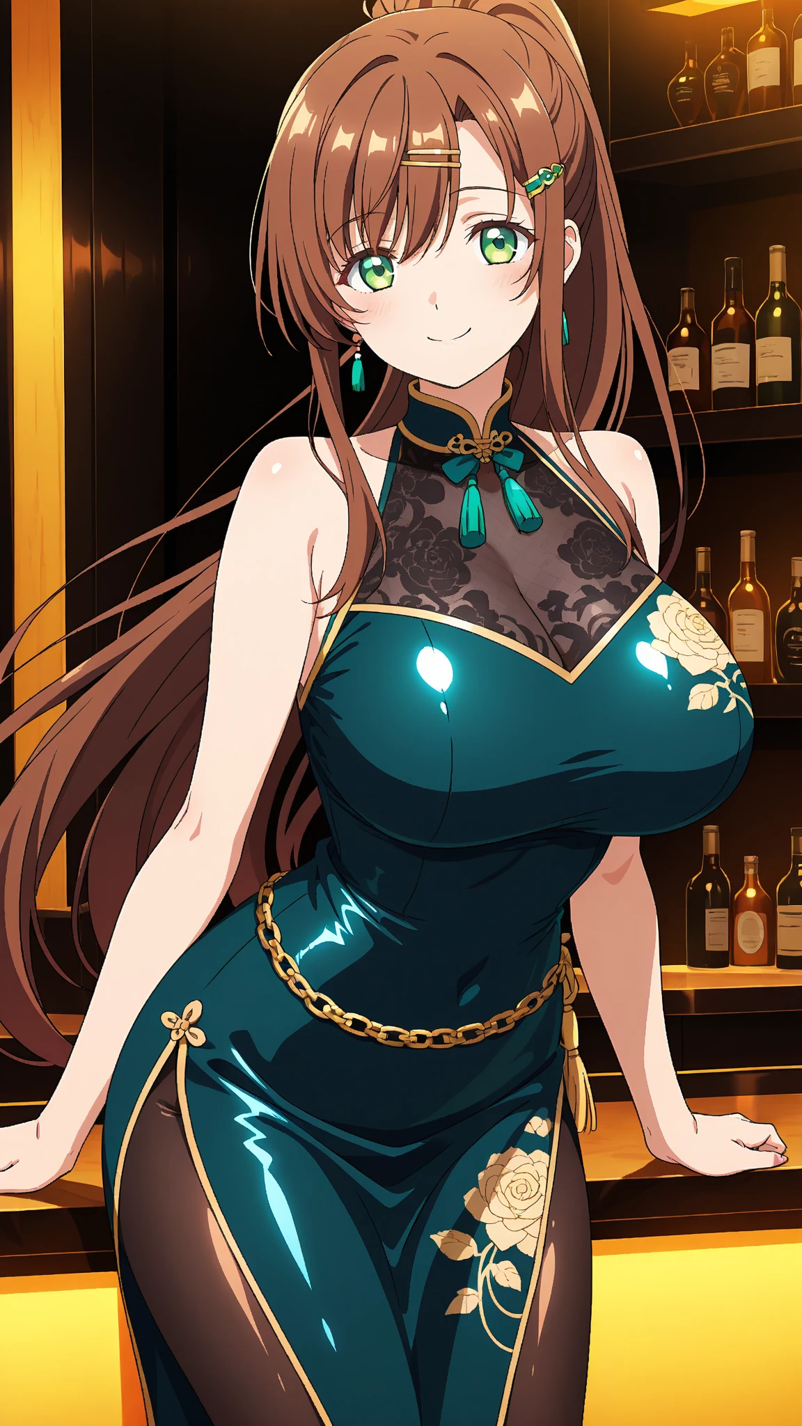 ((masterpiece)), ((Ultra quality)), ((super detailed)), ((high resolution)) ,((8k)), a beautiful woman, ((She is one of the most famous female Gravure Model in the world.)), unparalleled beauty, ((huge breast:1.6)), ((large ass)), ((deep cleavage)), slim waist, chest out, ultra detailed face, perfect skin, (((Hair that reaches down to the neck, Beautiful long, straight brown hair))), ((slant eyes, brown eyes, detailed eyes)), whole body image, sexy, an inviting smile, sensual, (((anime))), ((glamorous)), sexual attraction, ((26 years old)), ((incredibly beautiful woman)), ((The H cup bust)), (((sex friend))), (((Halter neck high slit dress))), ((beautiful breasts)), beautiful legs, 8 life size, anime, ((charm)), ((Half Japanese and half Russian)), ((Grown-up face)), Luxury Lounge, ((Secret meeting)), Lust, Exuding sex appeal, ((Provocative smile)),