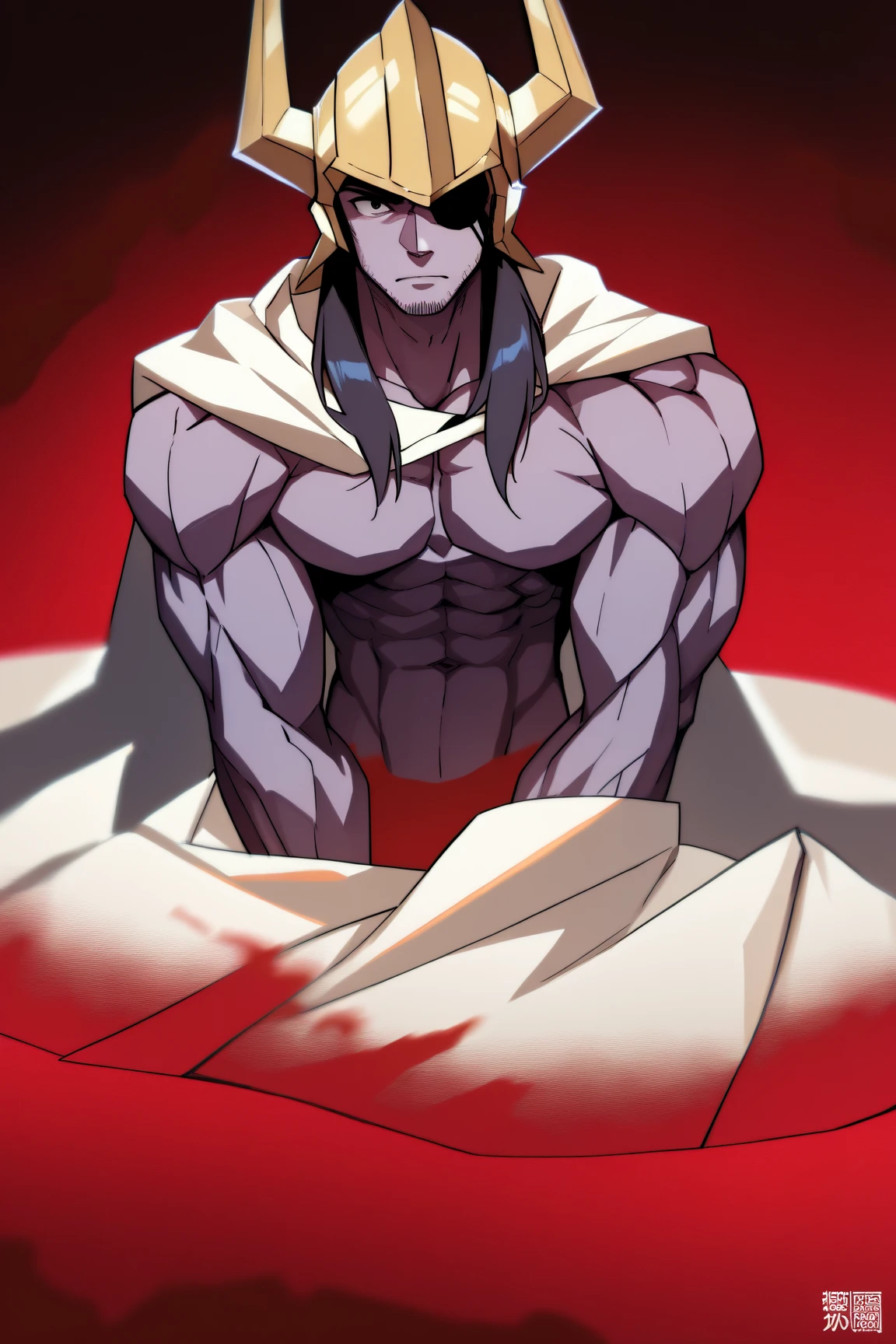 Male sukuna, lying on the grass, arrogant, confident, muscled, bare chest, relaxed look, detailed body, veiny hands, tattoo. body movement, relaxed posture, under the moonlight, feet, night meadow, grass, wind, muscular legs, night colors, moon, looking into the spectator, thick legs