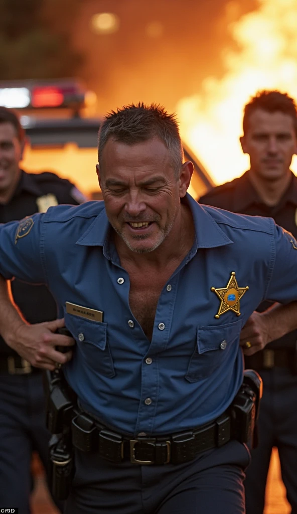 A group of gangsters kidnapped a handsome mature male policeman, stripped his clothes, and touched and played with every part of his body. Chest muscles! Chest hair! Movie texture! Enjoying but struggling expressions!!