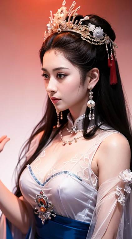 masterpiece, best quality, 1 girl, ((Large Breasts), Long hair,(Siamese transparent black silk),(On clothes,There are pearls,Three circles, ),Looking at the audience, (precise、Perfect face shape:1.3),(Beautiful fingers),(Crotch front display),Ultra HD,Ray Tracing,,reflected light, Correct structure,The award-winning,High Detail,Reduce shadow contrast,Facial lighting ,Cinema Lighting,masterpiece,Super Detail,high quality,High Detail, best quality,16K,High contrast,A young woman plays, Chinese Empress, yun ling, song nan li, , gujian, zhao yun, Chinese Princess