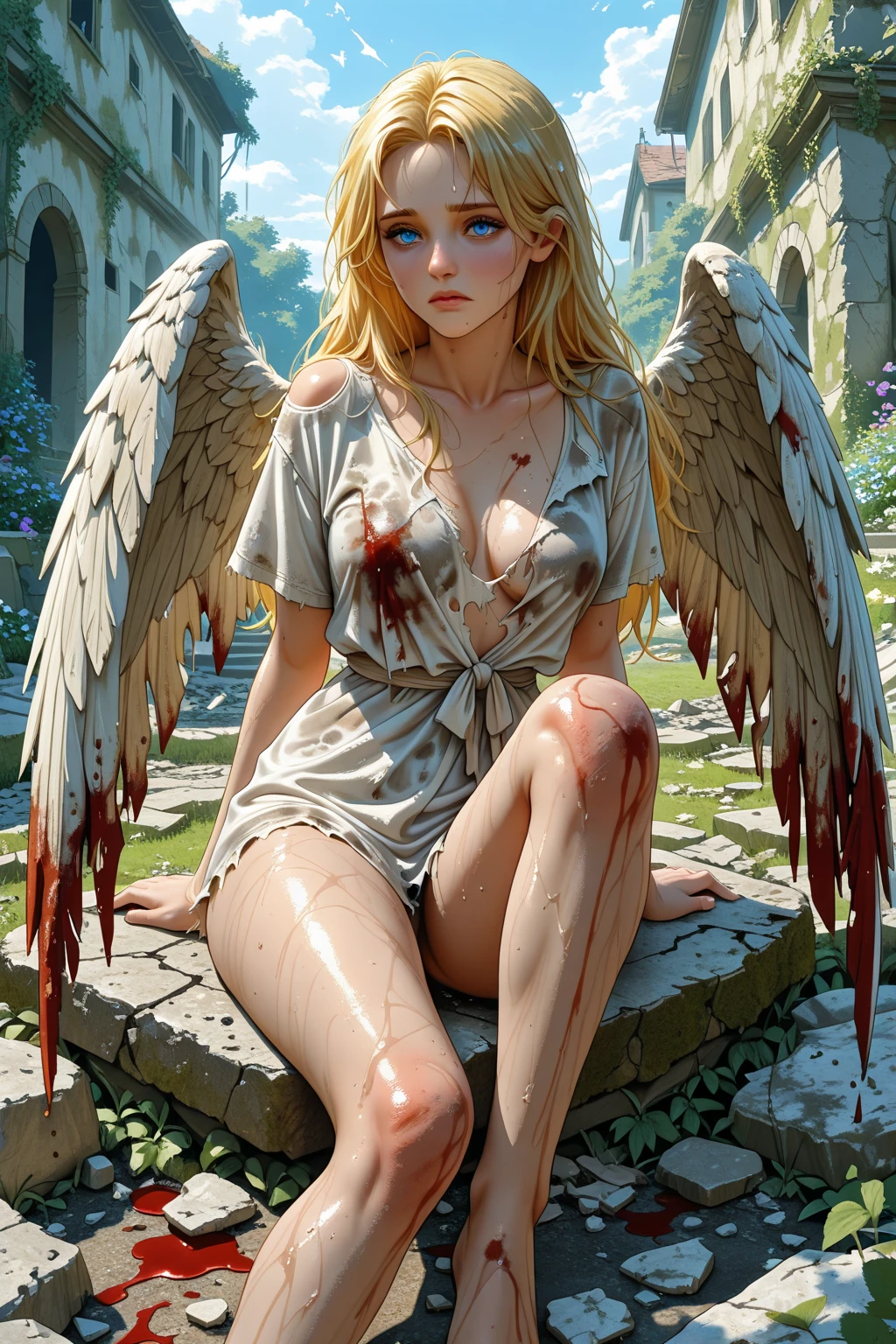 weeping guardian angel,blood tears, female being of light, realistic image,, masterpiece, best quality, (masterpiece), (best quality:1.4), (ultra highres:1.2), (hyperrealistic:1.4), (photorealistic:1.2) --auto
