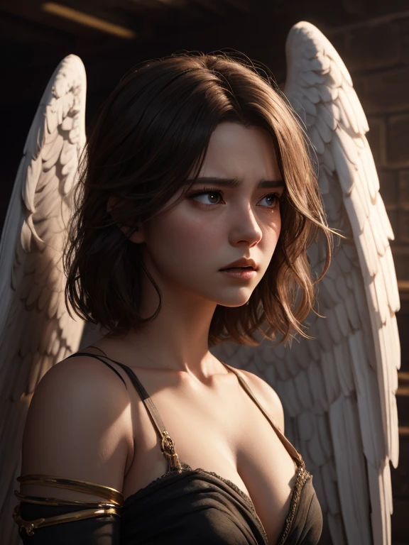 closeup a portrait painting of a woman, two black wings behind, a photorealistic painting by Mandy Jurgens, featured on cgsociety, photorealism, detailed painting, daz3d, artstation hd, lightroom, natural, perfect, [oliver wetter|(kodak portra:0.08)|(leibovitz:0.6)], raw, intricate, high quality, mamiya, exposure blend