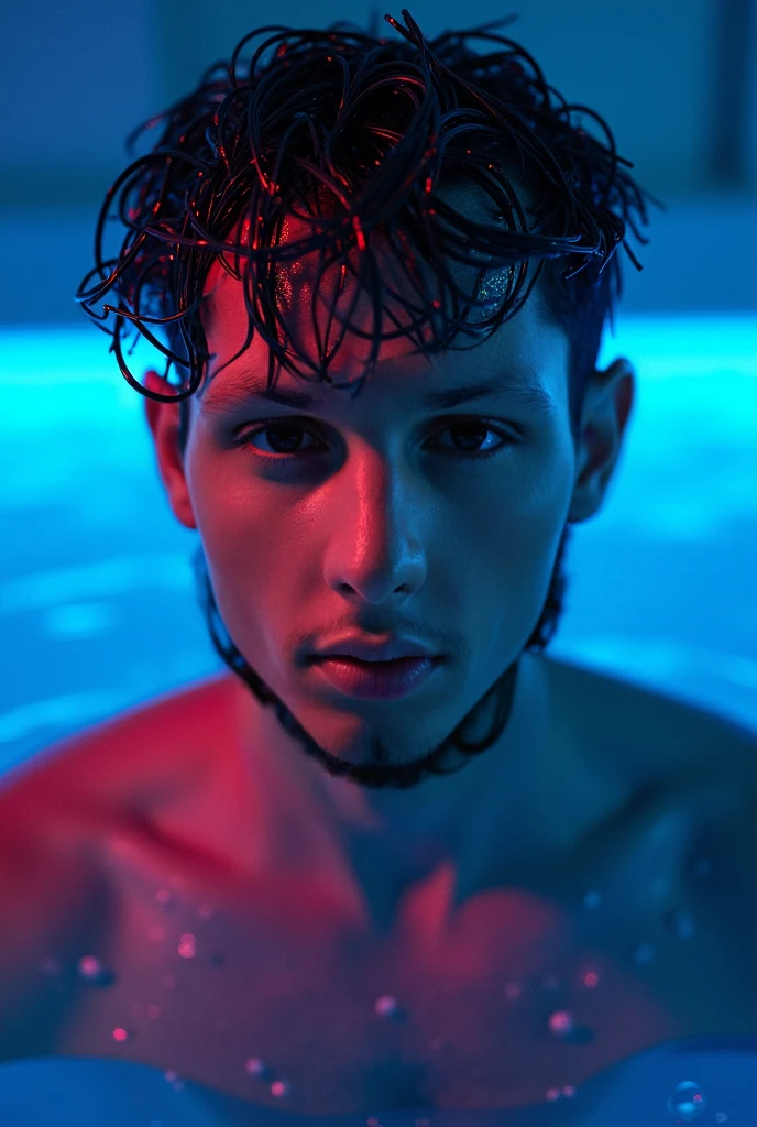 naked/fully naked handsome young man in a gold fishing net