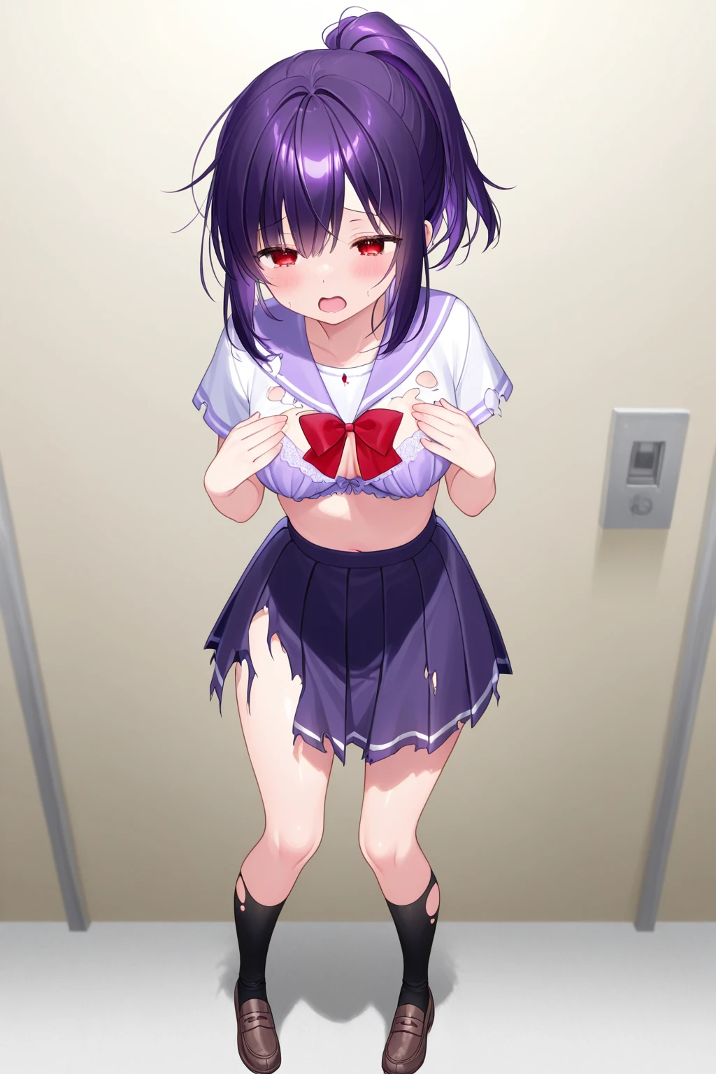 16k, High resolution, masterpiece, highest quality,
cinematic pictures,
school ground, blush your nose, heavy breathing, Sweat, From above, ????? Ayaka, dull bangs, twin tails, small breasts, ?????, man behind, attacked, multiple men around, ???, sexual harassment, covered in semen, breasts grabbed, lots of creampie