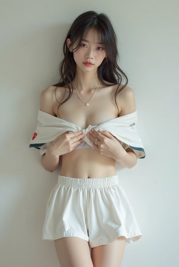8K, RAW Photos, Fujifilm, ((Highest quality)), ((masterpiece)), (detailed), ((in the Tennis court)),((one girl)), (no panties),美しい韓国人woman, 美しい若い韓国人woman, Young and adorable Korean face, ゴージャスな若い韓国人woman, Korean Girls, Girl cute beautiful face, 韓国のwomanアイドルの肖像, Young and pretty Asian face, Cute natural anime face,Asian pretty face,((glistening eyes)),((glistening eyes )),((large eyes)),(( pretty eyes)),((nipple)),(detailed),Perfect Face,((One girl)), ((clear eyes)),(scrawny:weight1.0〜2.0), (completely nude:1.8),iris, Elevation, space, (Natural Light), Dramatic lighting, Chiaroscuro, Emotional depth,woman,((nude)),((show off nipple)), ((flat chest:1.6)),naked,slender, (a short bob),(well-groomed hair),delicate,Small breasts,((Small breasts)),the body is slender,Beauty,Beauty,4K quality,Young face,Big eyes,Brown eyes,Perfect Face, 17years old, ((intricate choker necklace)),breasts are very small,Model Body Type,Cute Face,Pink nipples,Symmetrical eyes,Glowing eyes,Natural smile,((White tennis skirt)),((Always show your boobs)),((Gaunt)),beautiful,((a short bob)), ((half body)),( topless models hoot style), (embarrassed blush:1.3),(steam:0.8),(wet:0.8),(sweat:0.8),(trembling:1.3),(parted lips:1.4),(harf open eyes:1.6),(feeling weak:1.5), (lips),(intricate earrings),((nipple)),((woman posing for a photo)),Photo from the waist up, Fine-boned face, (beautiful fingers),(beautiful hands),(skirt hold)