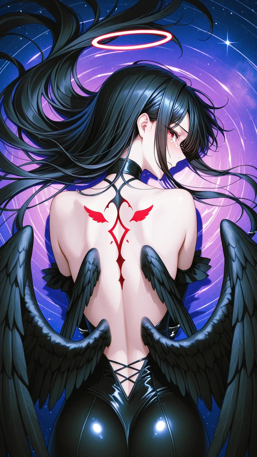 Kizi,angelicales,whaite hair,Red eyes,Black whites of the eyes,feater,Wings,Blood splattered on the spot