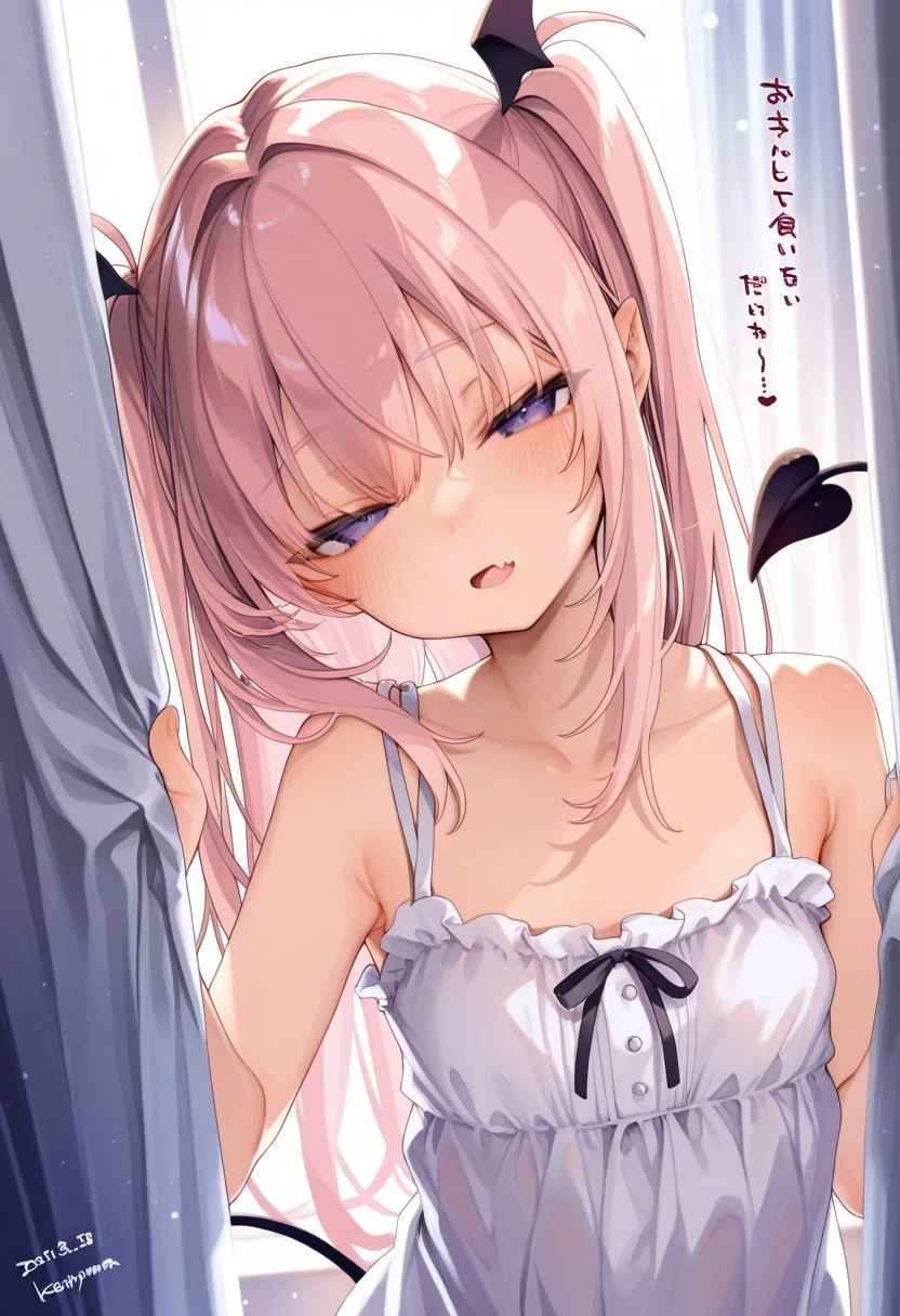 alone, One girl, View your viewers, sketch, Flat Color, 2D, anime, anime coloring, Pink Hair, long hair, ponytail, Hair Ornaments, cowboy shot, (Pure white lace camisole, Pure white lace panties), Lux Klein, Crying face, medium breast