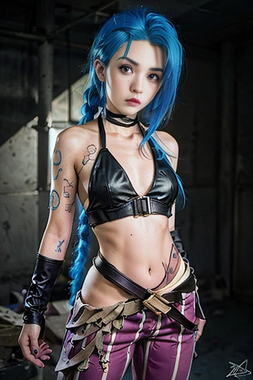 1girl, (nun:1.1), blue hair, messy hair, (braid), young female, ahegao, rolling eyes, (dancing on a stage:1.5), spread legs, black thighhighs, long pleated skirt with slits, torn clothes, (veil:1.1), bare breasts, BreastsApart, showing her face