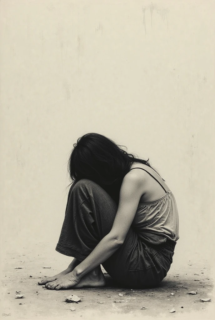 People sitting on the ground,In the distance are all virtual humans,Ultimate loneliness,solitary Man,Lost friends,lost hope,Only black and white street backs remain,photore,photorealestic,The picture is black, white and gray tones,Highlight the lonely back of losing a friend,ultra-wide-angle,Extreme light and shadow,Aurora chase,Extremely delicate portrayal of the psychology of the characters,Super chiaroscuro,The ultimate sense of loneliness