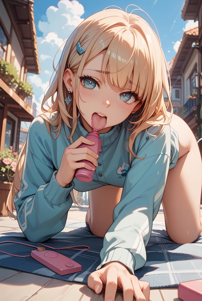 Browsing Caution,((Perfect Anatomy:1.5,Realistic,:1.3,Raw photo:1.3,masterpiece、Highest quality、Ultra - High resolution、High resolution、Realistic、Extremely detailed CG、8K)),Cowboy Shot,1 female,Head to Knee、alone,20 year old beauty,(Beautiful and exquisite face and eyes,Big and beautiful eyes),Bright green eyes,(blonde hair,ponytail,Long Hair,bangs),(blush、Embarrassing:1.5),(Big Breasts,Slender body,Small Head、skinny, Glowing Skin,Oily skin,Shiny skin),walk,((White hooded sweatshirt,Oversized hood)),　(Tucked-up sweatshirt:1.3),((Long sleeve,Knee-high socks,Low rise with white jelly　See-through panties:1.5)、、((cum in pussy:1.4)),on the road,Shibuya Station、Tokyo、Erect nipples