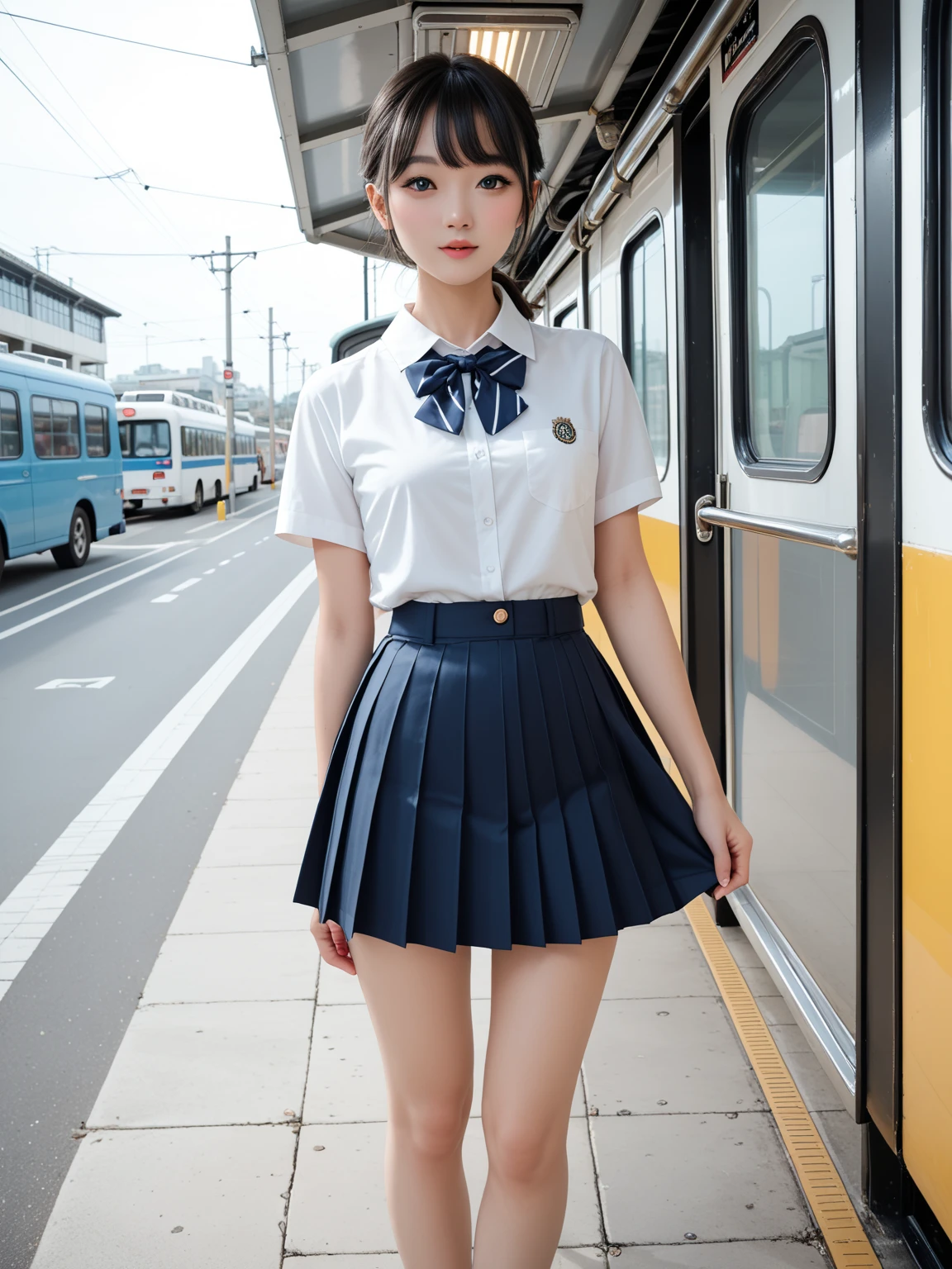 Cute Girls､high school girl､uniform､Light blue mini skirt､See-through