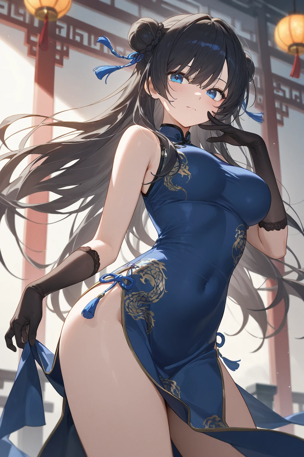 best quality,masterpiece,prompt,newest,late,solo,
1girl, solo, gloves, dress, china dress, weapon, long hair, kneeling, chinese clothes, black gloves, hair bun, barefoot, halo, breasts, simple background, twintails, white background, small breasts, double bun, black hair, gun, ..., looking at viewer, rifle, full body, blush, closed mouth, bare legs, blue eyes, spoken ellipsis, bare shoulders, very long hair, hair ornament, sleeveless, bangs, black dress, open clothes, side slit, off shoulder, sleeveless dress, assault rifle, no panties, japanese clothes, thighs, speech bubble, alternate costume,sky, cloud, no humans, scenery, outdoors, star (sky), cloudy sky, sunset, starry sky, power lines,
