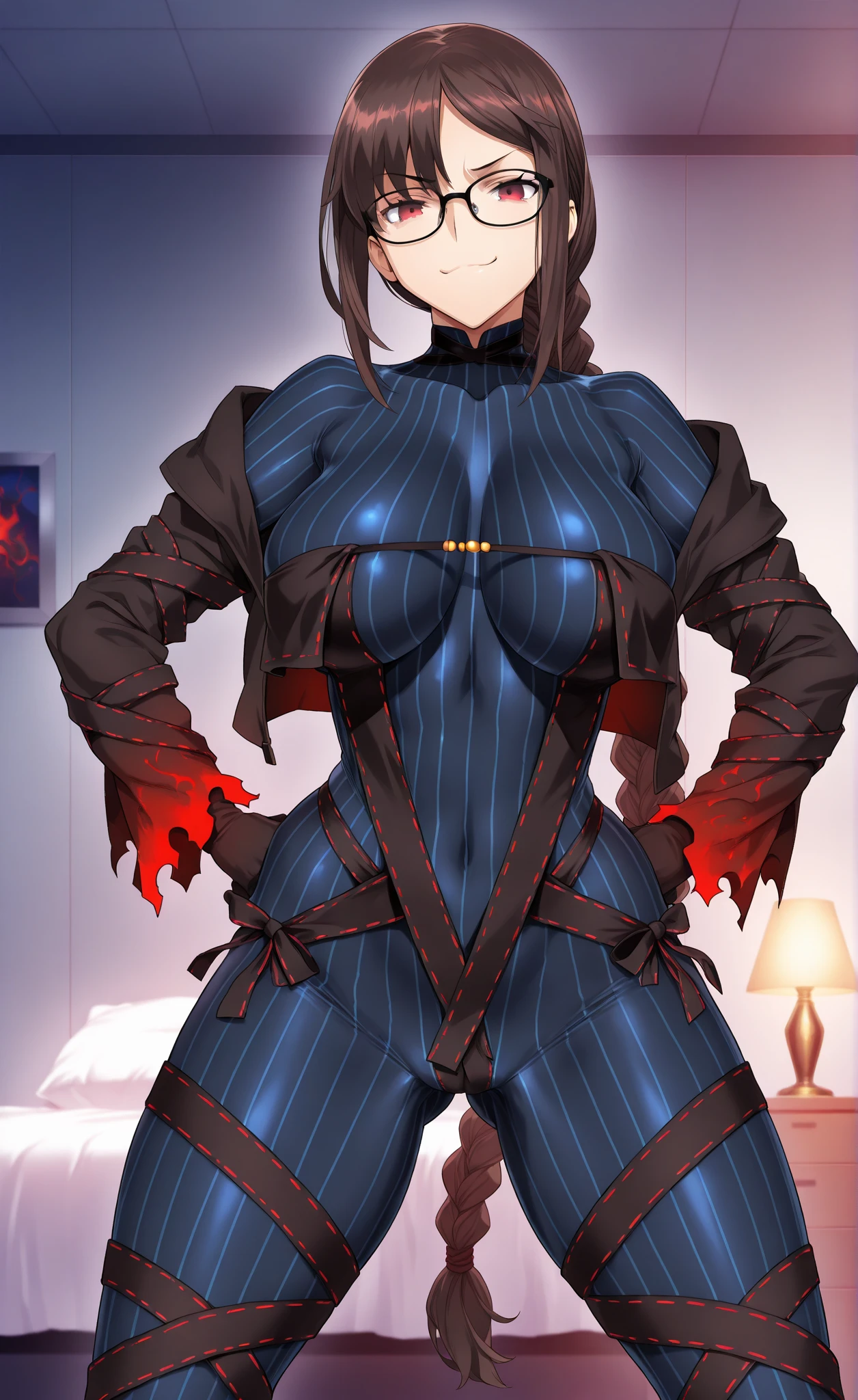 1girl, blonde hair, pixie cut, very short hair, blue eyes, mouth mask, mask, large breasts, thick thighs, kunoichi, ninja, knife, pantyhose, braided ponytail, braid ponytail, ponytail, belt, leotard, highleg, thighhighs