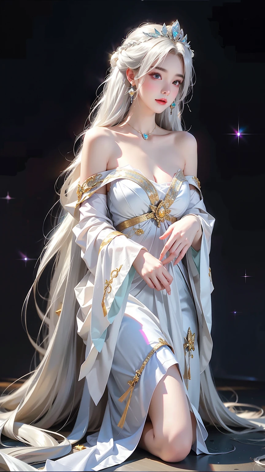 Gorgeous Girl, Beautiful, Baby Face, 20 Years Old, White Skin, Gigantic Colossal Chest, Sleeveless, Cleavage, She is Princess of Asgard Cosplay Costumes, Primcess Cloak, View of Empty Land, The Huge Planet Jupiter Can Be Seen In The Sky, Silver Straight Hair, ((adorable:1.3)), ((masterpiece:1.1))