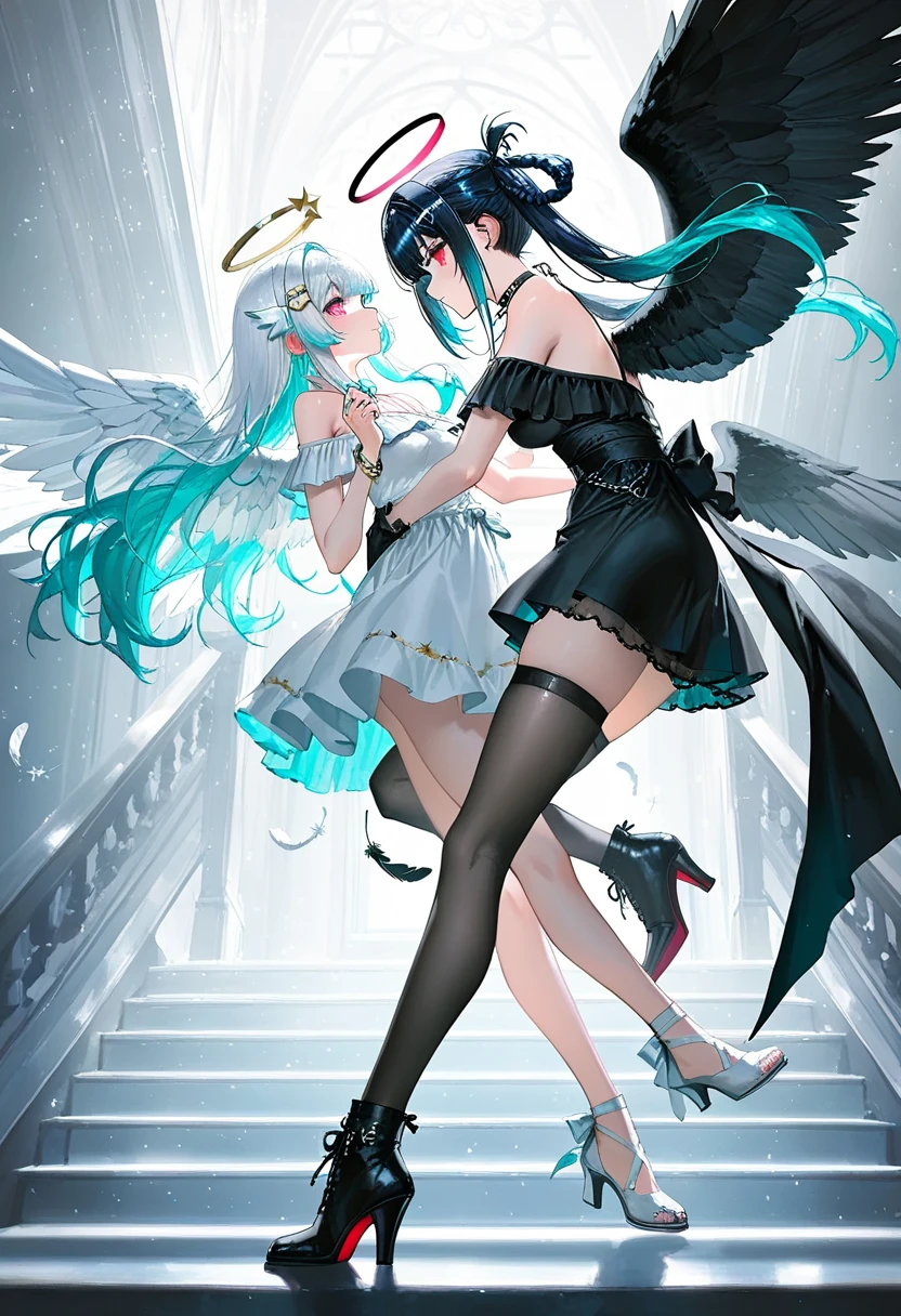 a designed art, ad of Sprite(drink), imagining graphic , Abstract design, unreal, pro illustration, illusion, sharp_shape, passion, (2girls, , yuri:1.3), full body, water splash, ice,bold composition, high contrast, flat background, light blue background, (bright colors:1.1), impact, vivid, dynamic angle, excited, lemon object, lens flare,