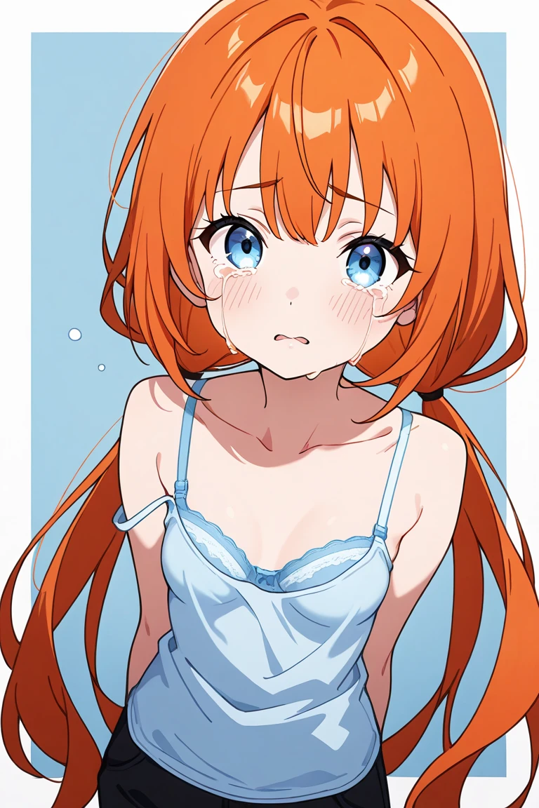 detailed illustration, dynamic angle, ultra-detailed, illustration, 1girl, 24 years old, orange red hair, wild hair, long hair bright blue eyes, detailed eyes, worried look, sitting on couch, living room, daylight, morning, holding papers, yellow sundress, cleavage, tears, worry