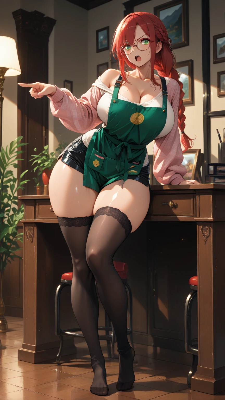 /draw ai_generated curvy_body curvy_female curvy_figure The average cup size female_only huge_breasts looking_at_viewer +maid solo_female solo_focus stable_diffusion waitress orange_hair green_eyes lifts the skirt showing black panties legs in pantyhose --auto