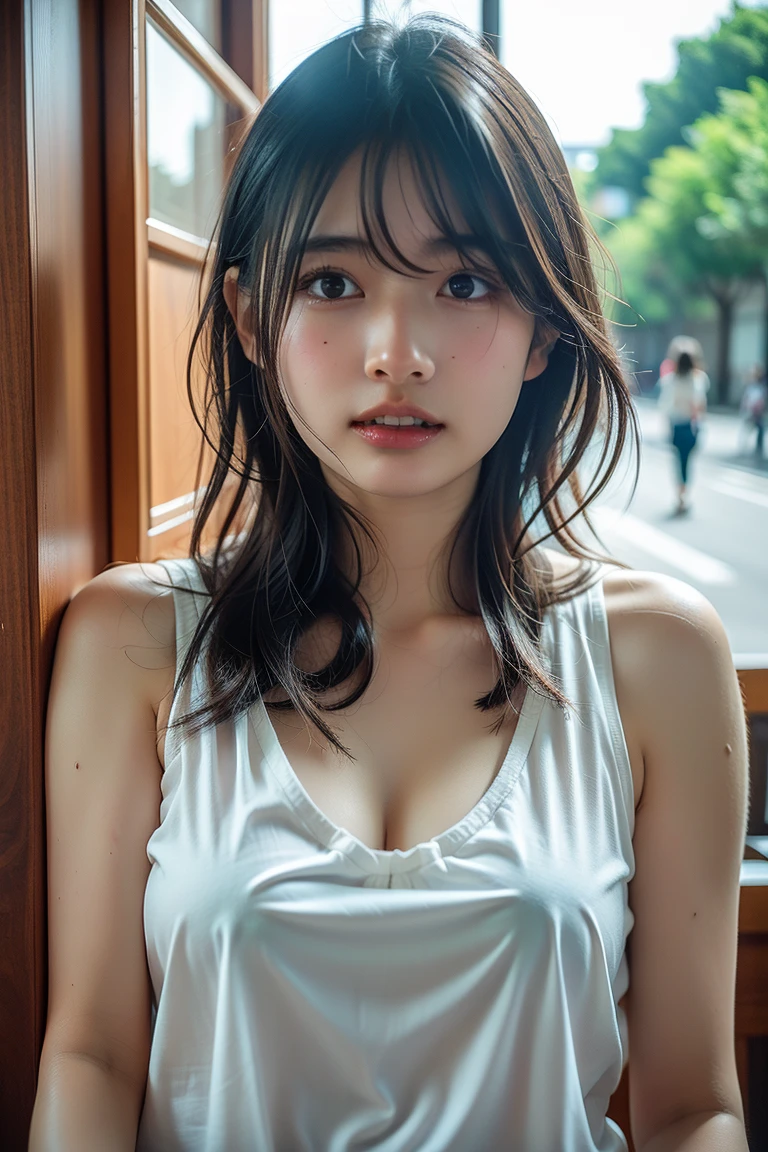 one girl, (a beauty girl, delicate girl:1.3), (16 years old, gal:1.3),
break, (Torn and damaged white t-shirt,nsfw,bare breast,nipple,lift shirt,small areola),
break, very fine resolution, (symmetrical eyes:1.3),
break, (Street view:1.2),
break, small breasts, brown eyes, parted bangs, brown hair, girl,
break, (Eye and face details:1.0),
break, (masterpiece, highest quality, super detailed, detailed face, 8K)