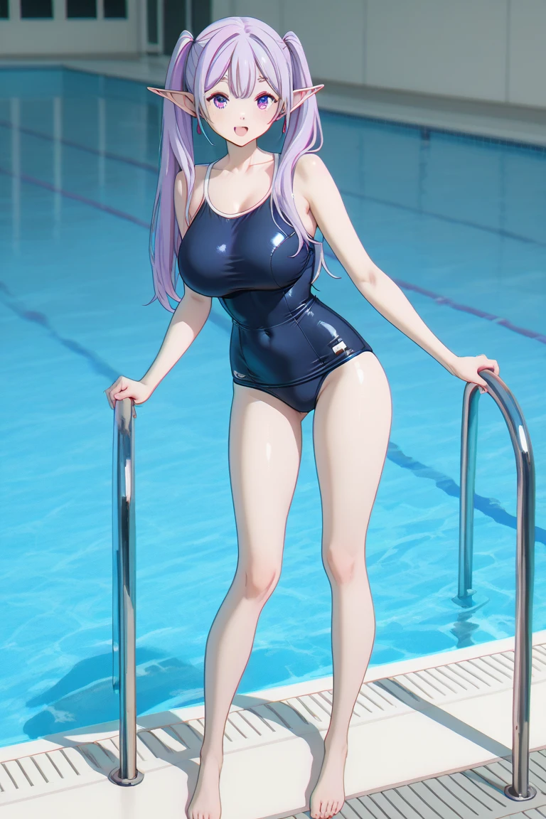 1girl, best quality, masterpiece, high resolution, solo, {blue school swimsuit:1.40}, {short school swimsuit:1.20}, {medusa_fgo:1.15}, long_hair, purple_hair, very_long_hair, purple_eyes, breasts, big_breasts, swimming pool, pool, de pie, school swimsuit.