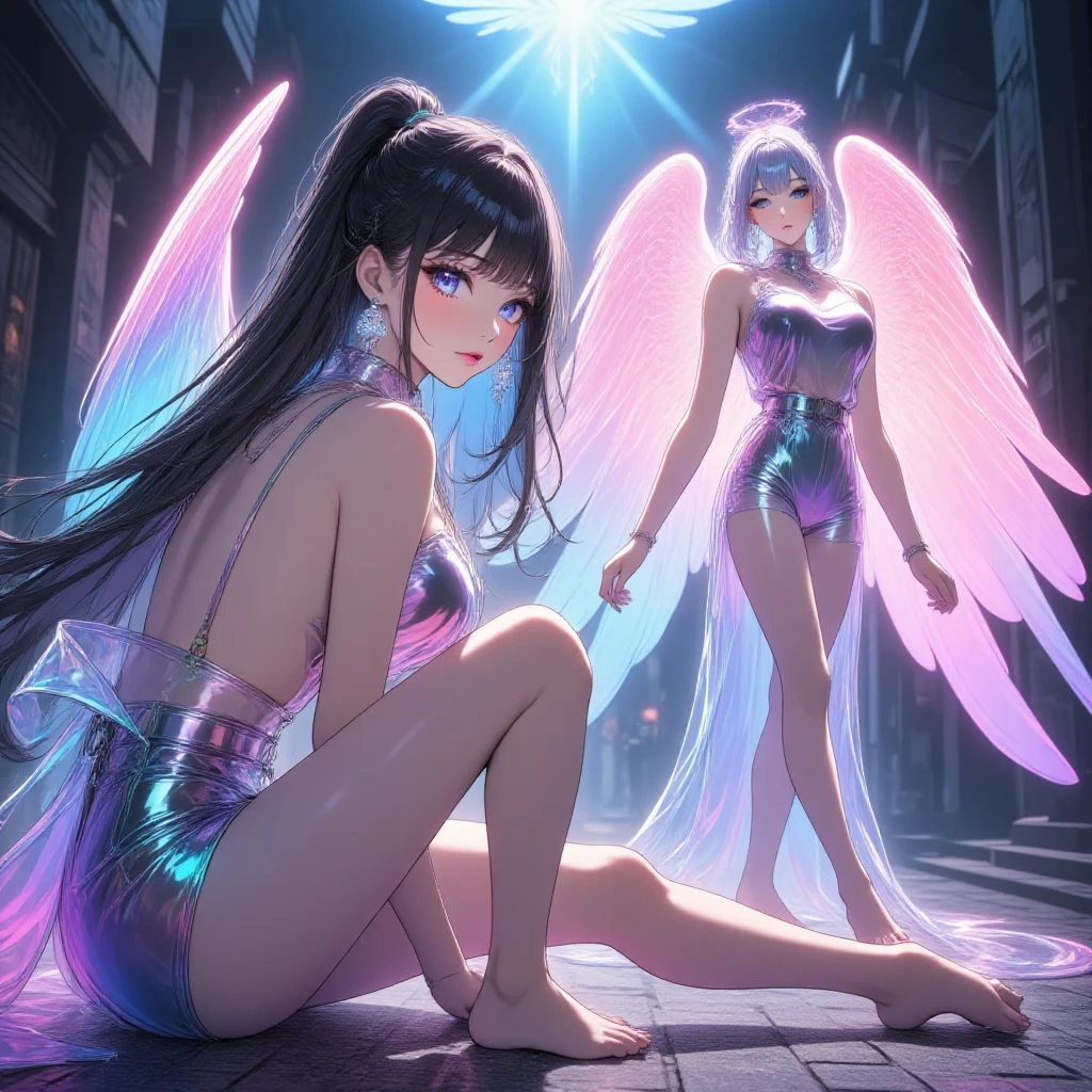 1920×1080、Like the picture、Real、Wrapped in the dazzling light of the sky、眩Shiiほどの光、god々Shii、美Shii、Fantasy、Spreading its large wings、cute、Beauty、Adult female、Please create an image of a big-eyed angel.