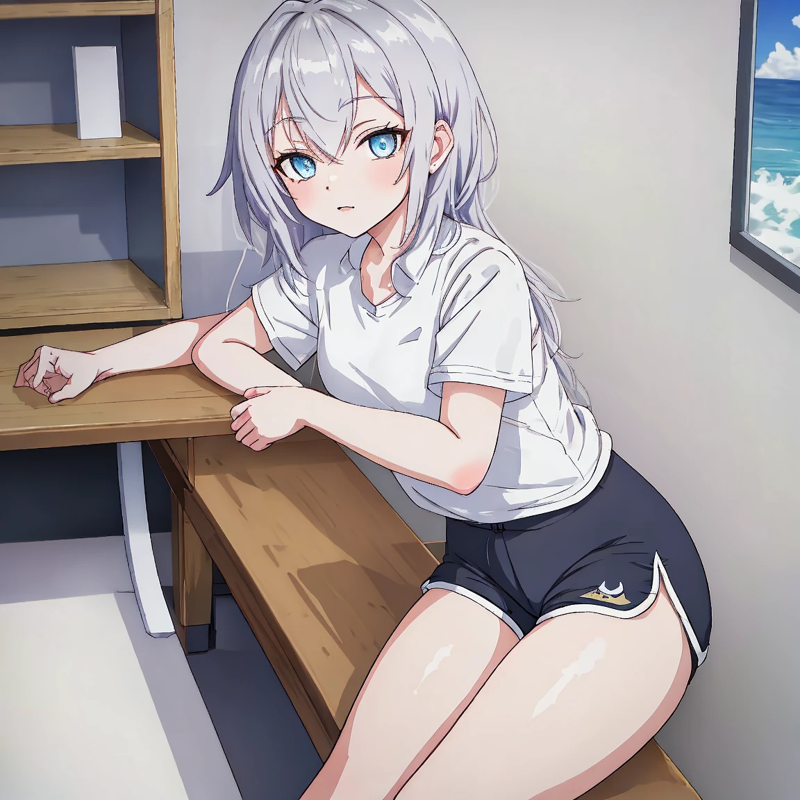 nsfw,1girl,(Toes),(buruma),legs,masterpiece,best quality,very aesthetic, absurdres,pale hair,pale  eyes,light  blue eyes,Detailed eyes,Nihil