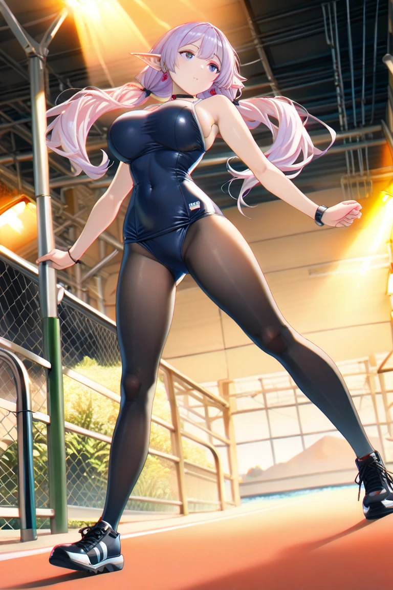 ((2D Beautiful Girl、top-quality、perfect finger 14、perfect anatomy 1.4、Very delicate and beautiful illustration))、kawaii girl、(Transformation Sequence)、((cheerleader style leotard))、14years 、a junior high school student、Fractal art、a baby face、((Straight Long Hair))、Fine and beautiful eyes、The best smile that shows your teeth、Full body display、quiet schoolyard、Cute headband、