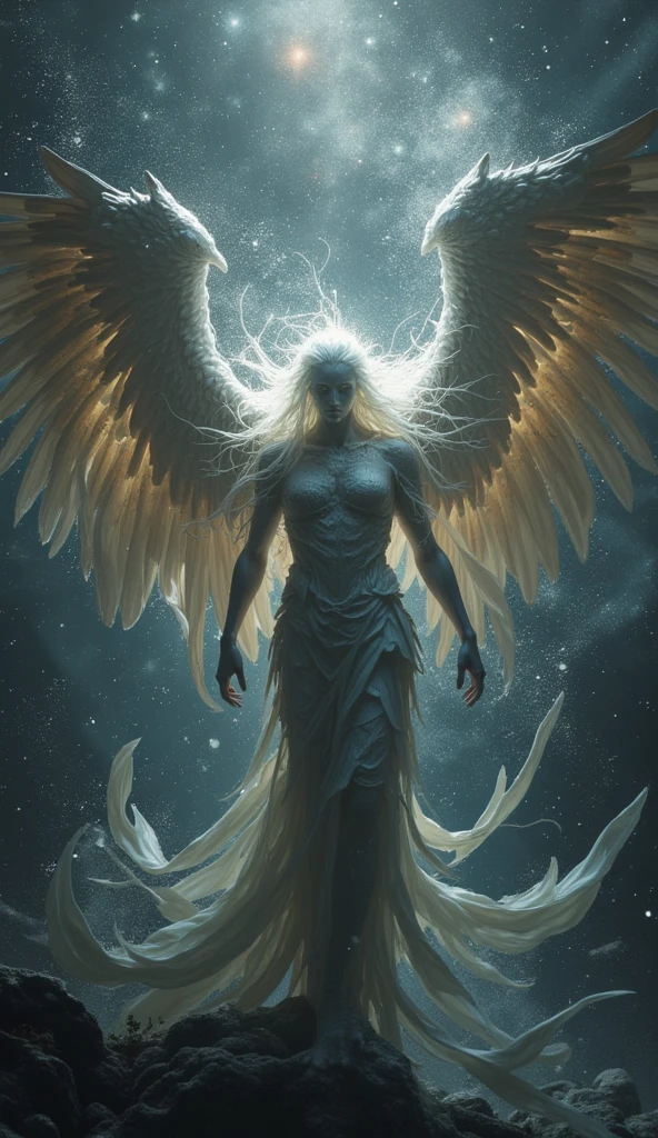 Broken Wing Angel，epic，Wound Sanctity：The “Star Scab” that grows at the fault of the wings（consists of dark matter and quantum foam）becomes a more powerful space-time node than a wing at the cost of local low temperatures — failure is the key to breaking through the law of entropy growth，when the last angel breaks its wings in Taurus beta， the gravitational force of star scabs blooming, and a new cosmic equation rises in the sea： “Divinity is born from self-destruction，Freedom Becomes a Shackle。” ，The brilliance of wings requires memory as fuel，just as the warmth of sunspots，Dimensional Trap：The Eighteenth Wing represents 18-dimensional spatial authority，but 24 x} After dimensional consciousness breaks its wings in the three-dimensional universe，Instead, get the creativity of cross-dimensional hybridization —《Age of Broken Wings》