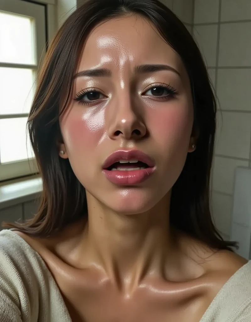 ((highest quality)), ((masterpiece)), (detailed), Perfect Face,Put your face in your mouth,,squint,White of the eyes