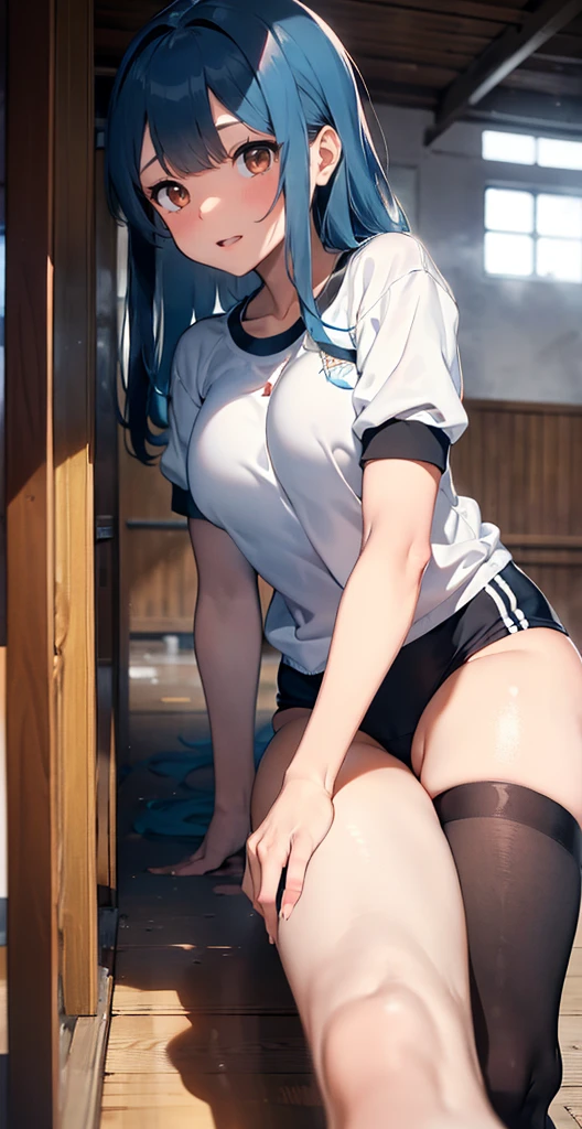 (Have sex with a man:1.6), (Beautiful ass), (Male genitalia inserted into female genitalia:1.6), (Semen dripping from female genitals), One girl, Daiwa Scarlet \(umamusume\), umamusume, Back view, Highest quality, Very detailed, masterpiece, Ultra-high resolution, 8k, High Contrast, Sailor suit, (Micro Mini Skirt), (Light blue striped see-through panties), Sticky panties, Camel Toe, Bare back, Cut back, Side bust, Black Stockings, (Thighs), (Curvy waist), Shower room, (From above)