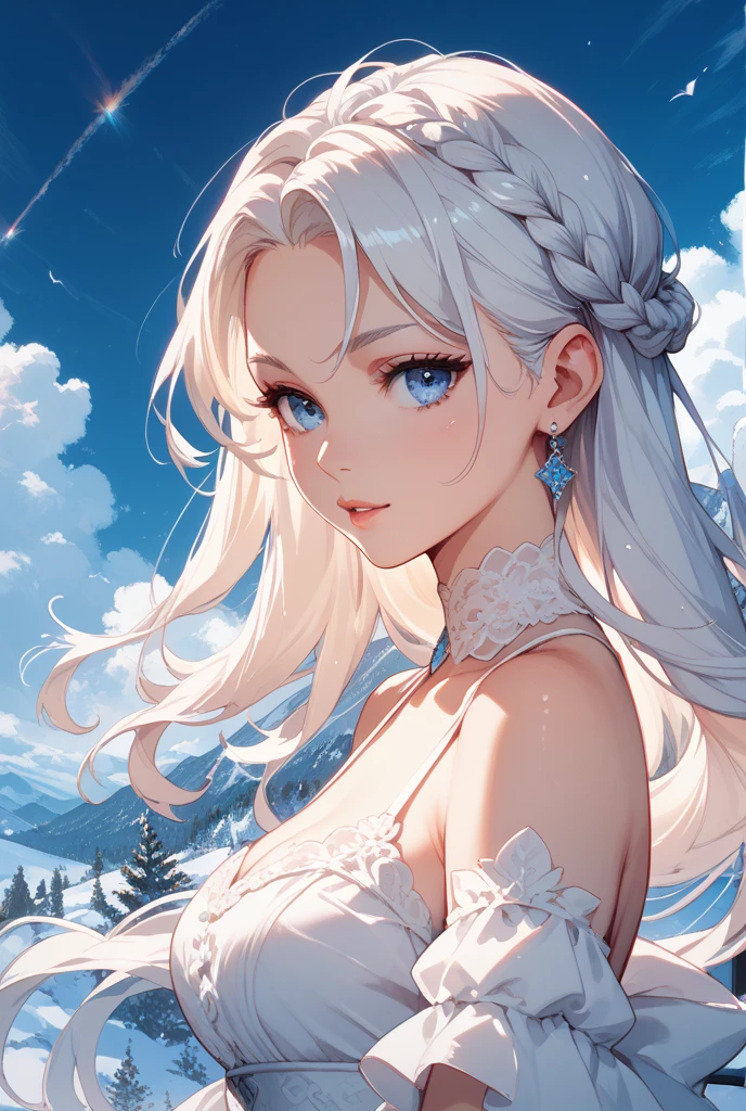 {(masterpiece,best quality, 8K UHD, extremely detailed CG, detailed beautiful face and eyes and skin and hair)}, {(ultra realistic photo style:1.4)}, {(Free fall from Altitude ten_thousand meters:1.4), (out of focus background:1.4)}, {1woman, medium hair, Ponytail hair with braids, small breasts, forehead}, {(strike_witches:1.4), (white small_lace_panties:1.1)}