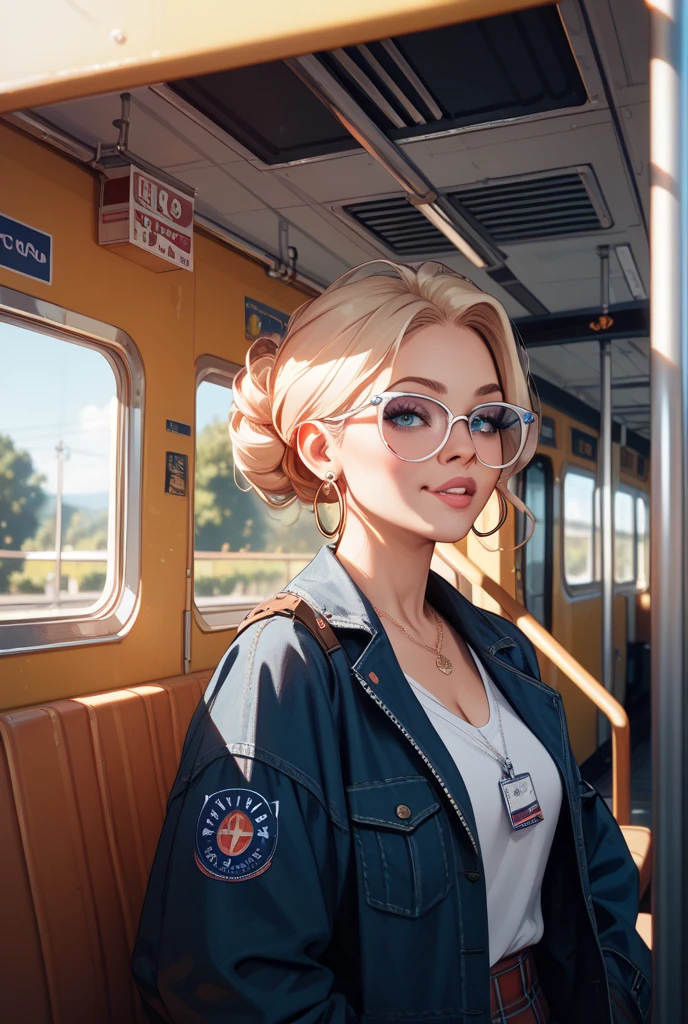 photography of a stunning girl, wearing a low top, small pink flowing skirt, , ((very heavy bust)) curled hair, underground train station, looks into the camera, symmetrical eyes, symmetrical face, photorealistic, photography, path tracing, specular lighting, volumetric face light, path traced hair, visible shadows, intricate, elaborate