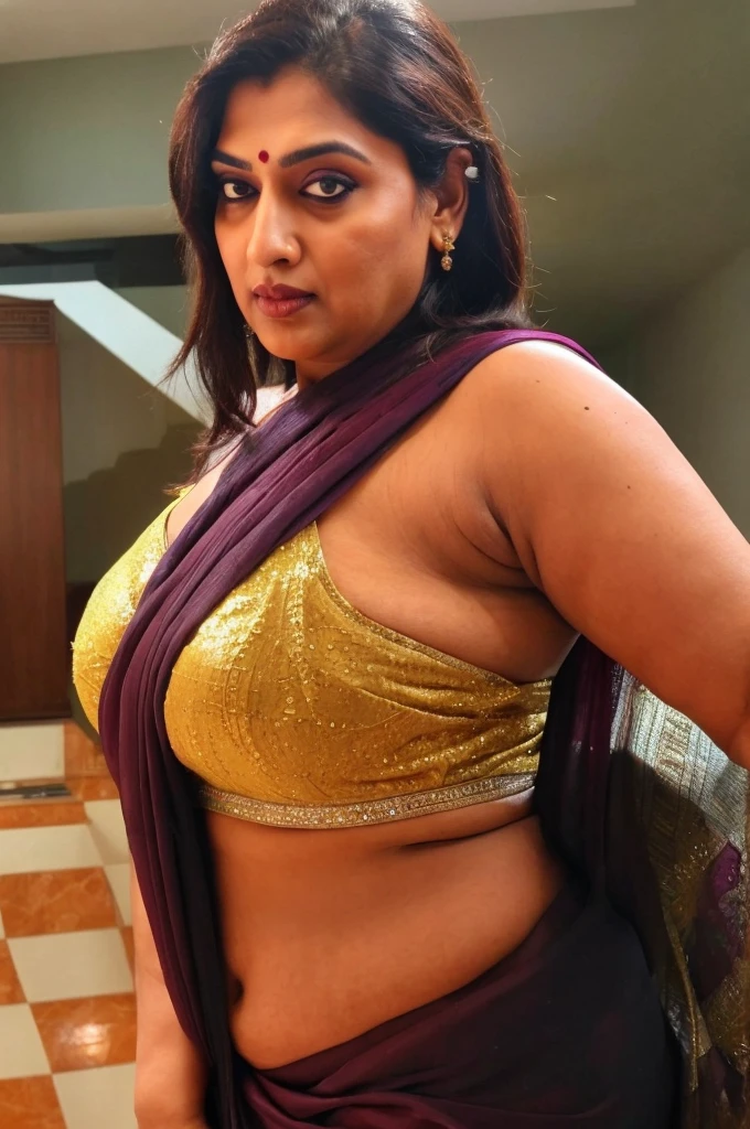 Foto RAW, photorealistic, photography, full body shot, 50 years old Woman, master shot, perfect eyes, goddess like beauty, pierced eyes, perfect thick chubby mallu Desi aunty bhabhi, Wearing a Stanapatta, a chest-band.Saree model, model Photography, Indian saree shoot, Indian traditional wear advertising photography, traditional wear brand shoot, face of Indian actress Sonakshi Sinha, masterpiece, realistic, realism, incredible details,  pleasure, photorealism, detailed skin, skin pores, high contrast, photorealistic Artstation 8k HD digital art trend of high definition and detailed realistic skin texture, ultra detail, realistic skin texture, armature, best quality, ultra high definition, (photorealistic:1.4),, high resolution, detail, raw photo, sweat, Re sharp, by Lee Jefferies Nikon D850 Film Stock Photo 4 Kodak Portra 400 Camera F1.6 Lens Rich Color Ultra Real Realistic Realistic Textures Dramatic Lighting Unreal Engine Trending at Art Station Cinestill 800,(pele altamente detalhada: 1.2), 8k UHD, DSLR, soft-lighting, alta qualidade, grain of film, Fujifilm XT3,she didn't like to wear blouse or bra, she is happy to wear only saree, she hates blouse or bra, detailed hairy armpits, hyper realistic skin, skin pores, sweat, veins, 