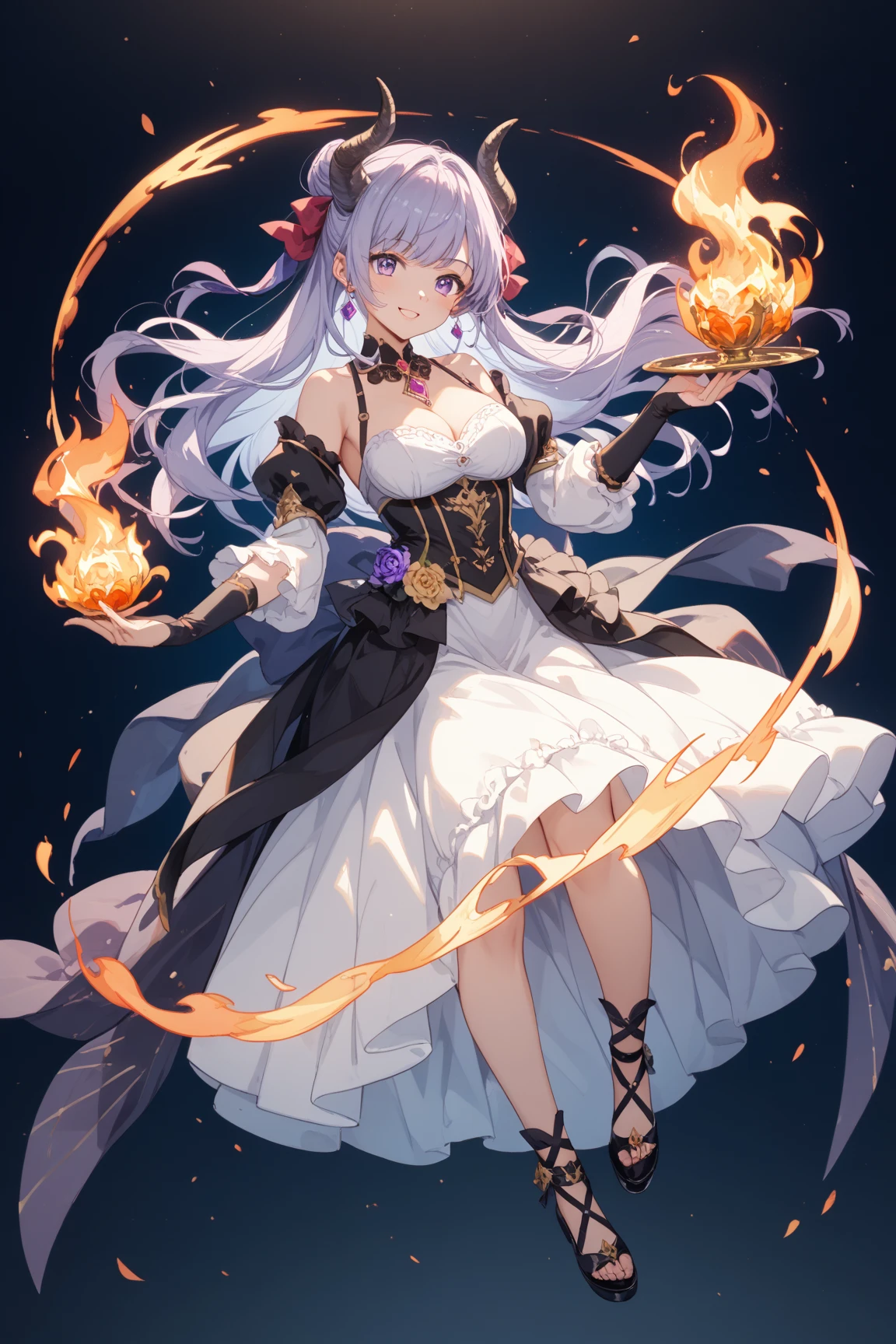 (((Masterpiece))),(((Super Detail))),(((in 8K))),(((best composition))),(((Rim lighting,Fireglow effect,deep shadow))),solo),Beautiful fingers,Detailed finger features,(Detailed hair features:1.7),(Dynamic and sexy bending pose:1.3),detailed facial features,detailed clothes features, (perky chest:1.1), (pointed chest:1.3), delicate beautiful face, Bright blue eyes, cute eyes, sparkling eyes, Big eyes, beautiful detailed eyes,double bun with glittering hair ornament:0.6,(super detailed glossy skin:1.3),slender body,goddess smile,((with sparkling eyes and a contagious smile)),beautiful posture,silver bronde hair, blue eyes, dress, bare shoulders,collarbone, sidelocks, hairband, earrings with jewelry, off shoulder sweater dress, arms behind back:0.4, air plant, long hair with long locks, gold hairband, off-shoulder dress, sweater dress, off-shoulder sweater, red sweater, big side hair, very long side hair,(super delicate floral pattern:1.2),seductive cleavage:1.3,beautiful glossy legs,shiny red high heels,lifting dishes with cup of a coffee,french restaurant,hustle and bustle,rising steam,(((depth of fields)))