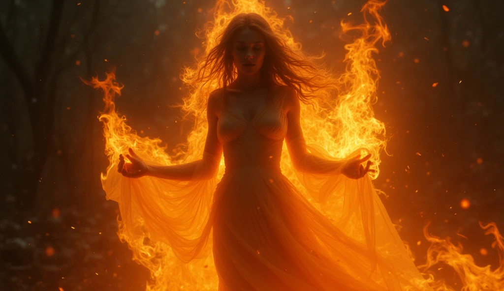 arafed woman im standing in a forest naked  ,evil fire sorceress in the woods, hot fire goddess, appears as the fire goddess, fire goddess, goddess of the forest, goddess of fire, the forest is on fire, deep in the forest, her thick naked  body made of flames, the fire queen, she has fire powers, fires!! hyperrealistic,dancing naked by fire,showing hairy vagina dripping water. 