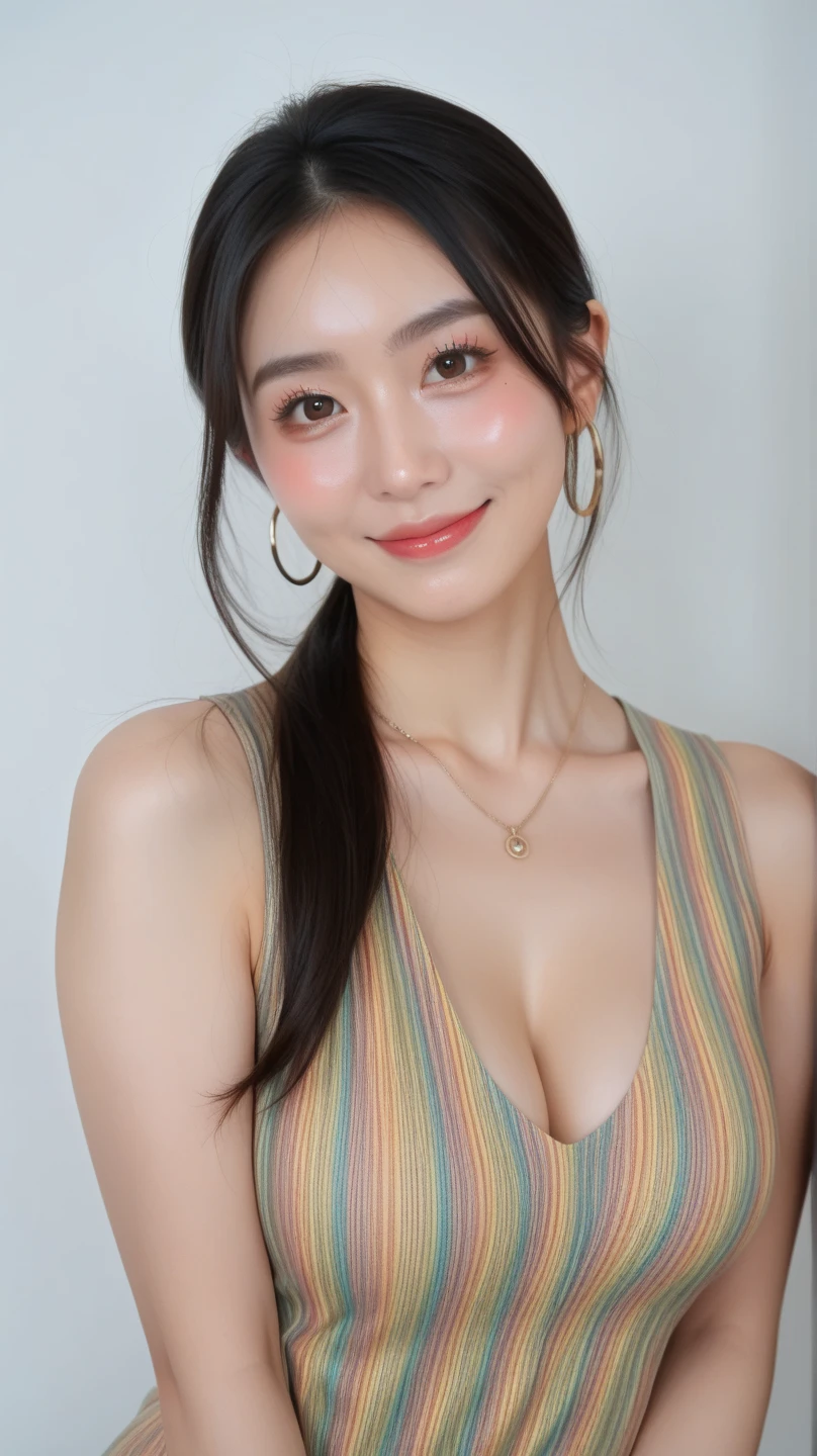 ((Highest quality, 8k, masterpiece: 1.3)), sharp: 1.2, Perfect Body Beauty: 1.4, ((Layered Hairstyles, Big Breasts: 1.8)), bed, ((Small face)), ((Shiny upper breasts)), (((ponytail))), ((Colorful necklace)), Colorful earrings, Colorful rings, Colorful bracelets, (Colorful hair accessories), ((Dress decorated with lace)), ((Sheer dress)), ((Emerald green glitter dress)), (Silver dress with lace pattern on the chest), ((Tube top bra)), ((Bold cleavage)), ((Beautiful young teenager woman)), ((Straight nose)), (Eyeliner), Armpit Hair, Bristles, ((Beautiful Skin)), Feminine curvaceous figure, (((Spread your legs and increase the depiction of your crotch))), Wavy Hair, Beautiful attention to detail, Super detailed, Highly detailed face and skin texture, fine grain, double eyelid, Black Hair, Big Ass, Lower Body, Thighs, (((Skinny))), Wet and shiny lips, smile, Blushing, Get a grip on your body, ((Anatomically correct human body)), ((Crisp body shape)), Protruding skeleton, Raised hair, A face without nasolabial folds, Leaning back, Clothes are digging into her chest and crushing it, Firm breasts