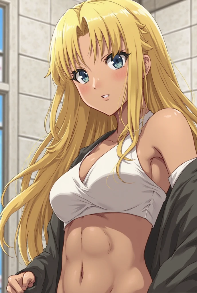 Tanned skinned anime girl, slender yet curved figure, long wavy hair tied up in a high ponytail, wearing a triangle bikini top and long spreading skirt, extremely hungry and starving, her stomach distended and hands clutched in despair. Her expression is pained and worried, lying on the ground, a punishment for circumstances beyond her control. Ultra-detailed rendering, realistic, 4K resolution, atmospheric lighting, muted earthy tones, textures conveying the girl's tanned and parched skin. The bikini top has intricate patterns, the cargo pants have detailed pockets and folds. Dynamic shadows and soft highlights capture her lean form and amplify